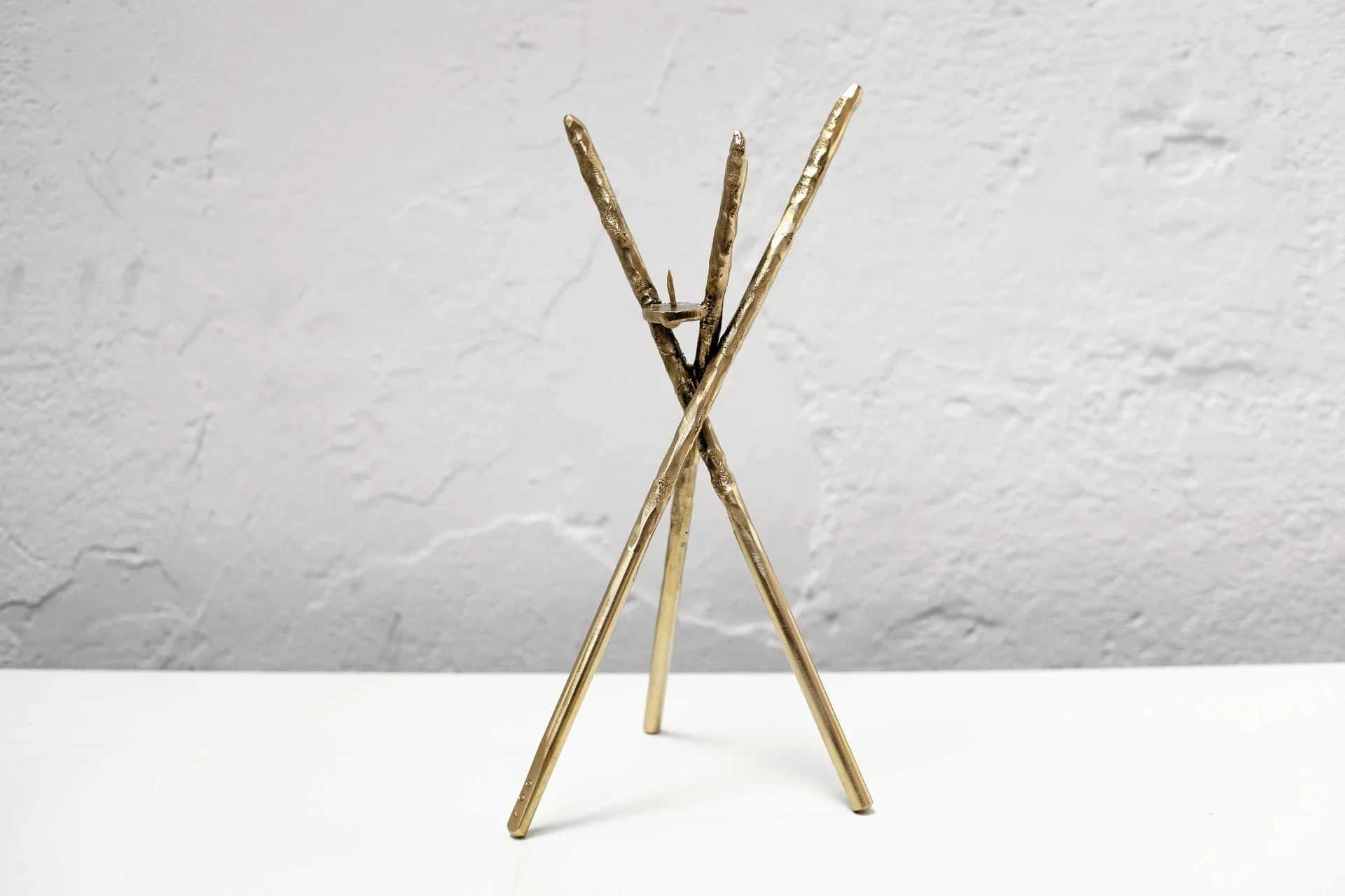 Sculptural Contemporary Tripod Satin Brass Candleholder by Morghen Studio 2