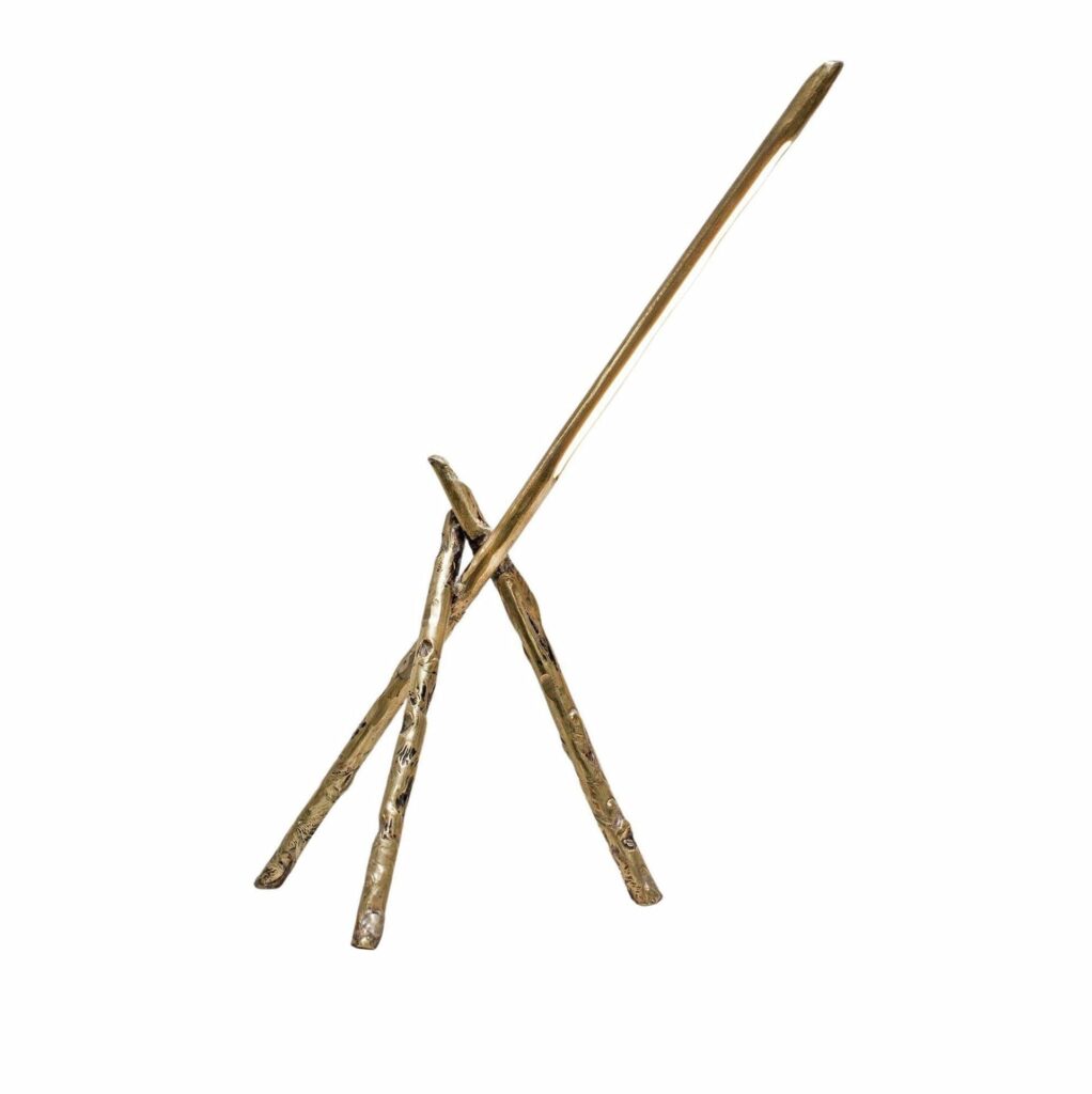 Sculptural Contemporary Tripod Satin Brass Floor Lamp by Morghen Studio 1