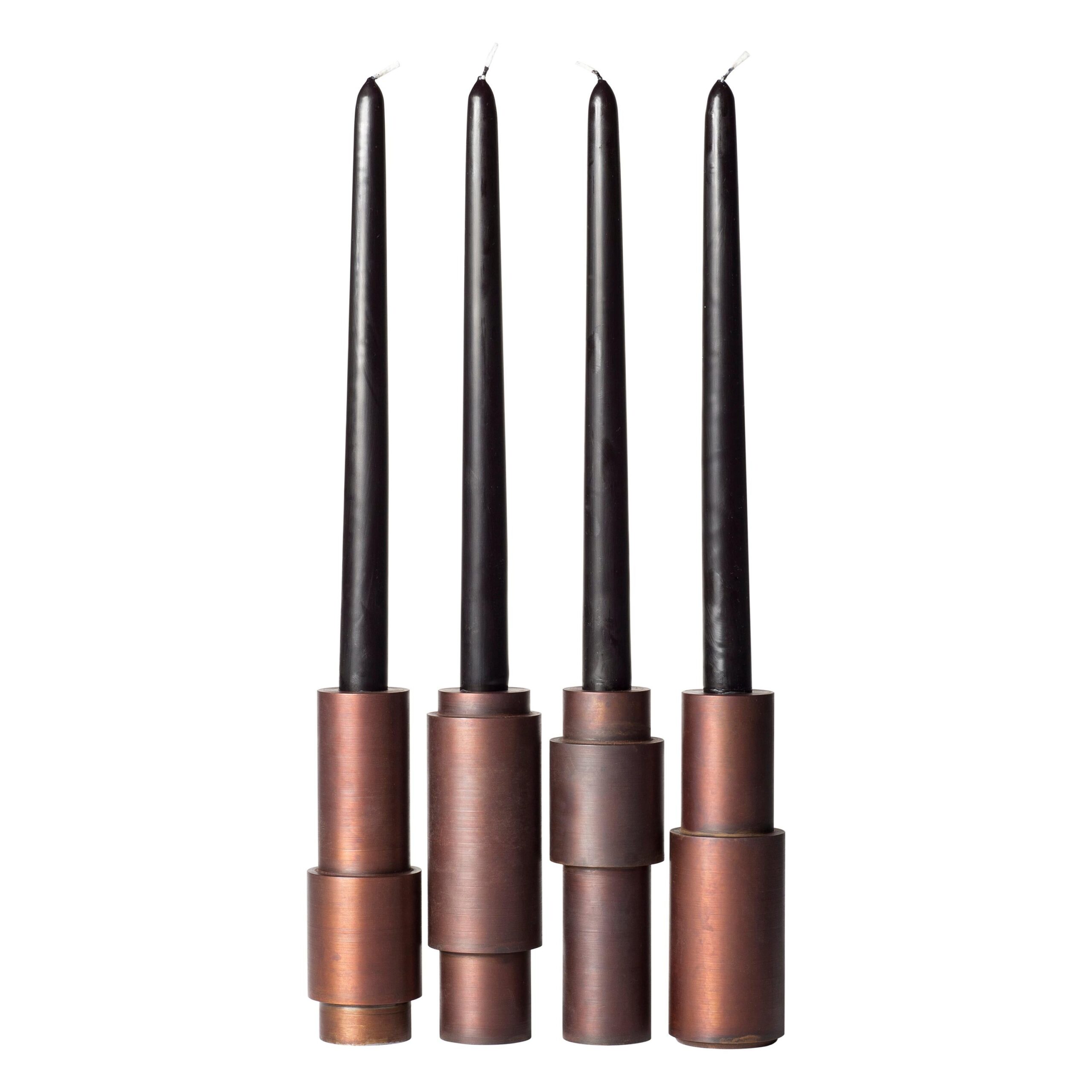 Set of 4 Brown Patina Steel Candlestick by Lukasz Friedrich 1