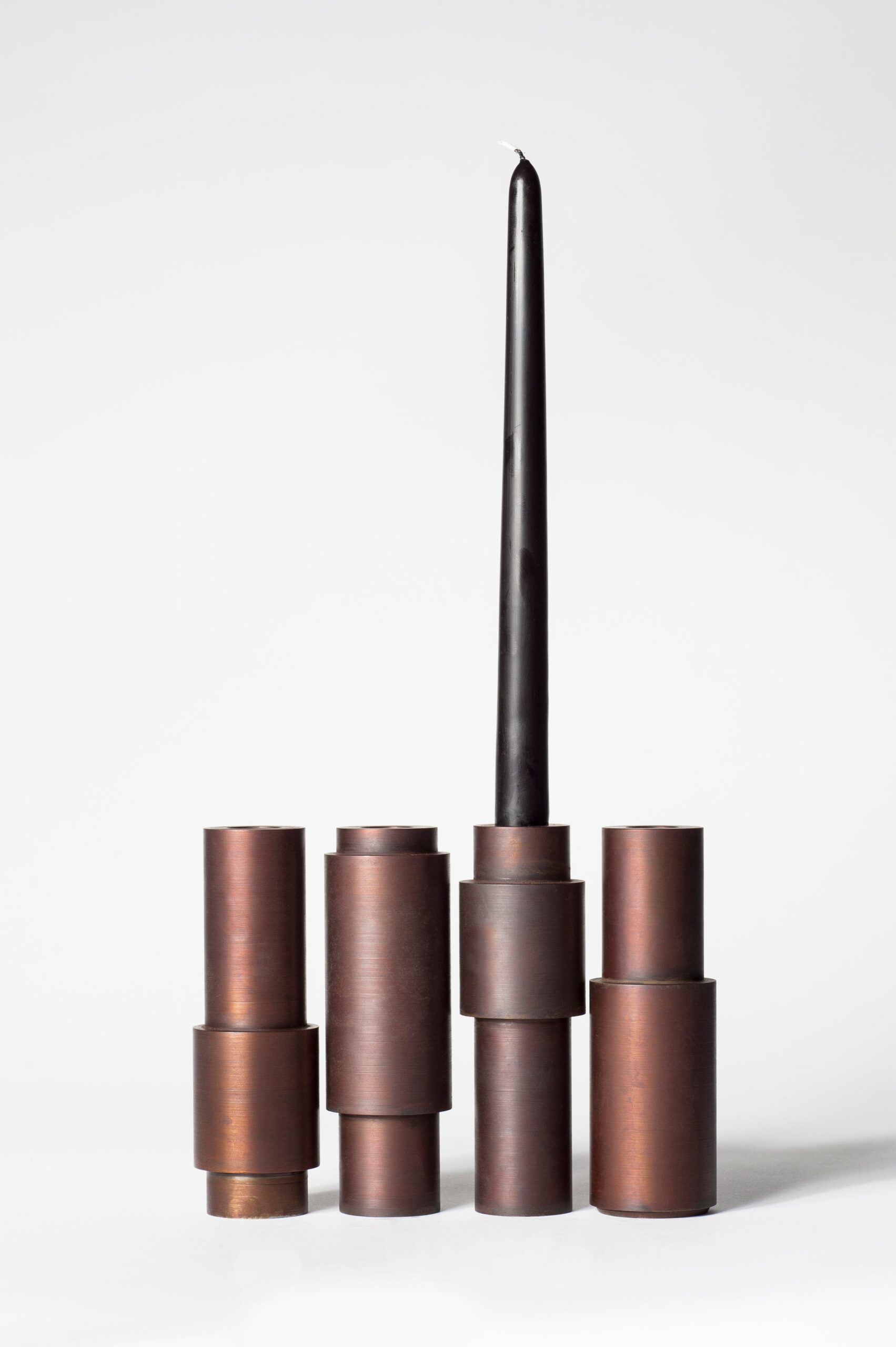 Set of 4 Brown Patina Steel Candlestick by Lukasz Friedrich 4
