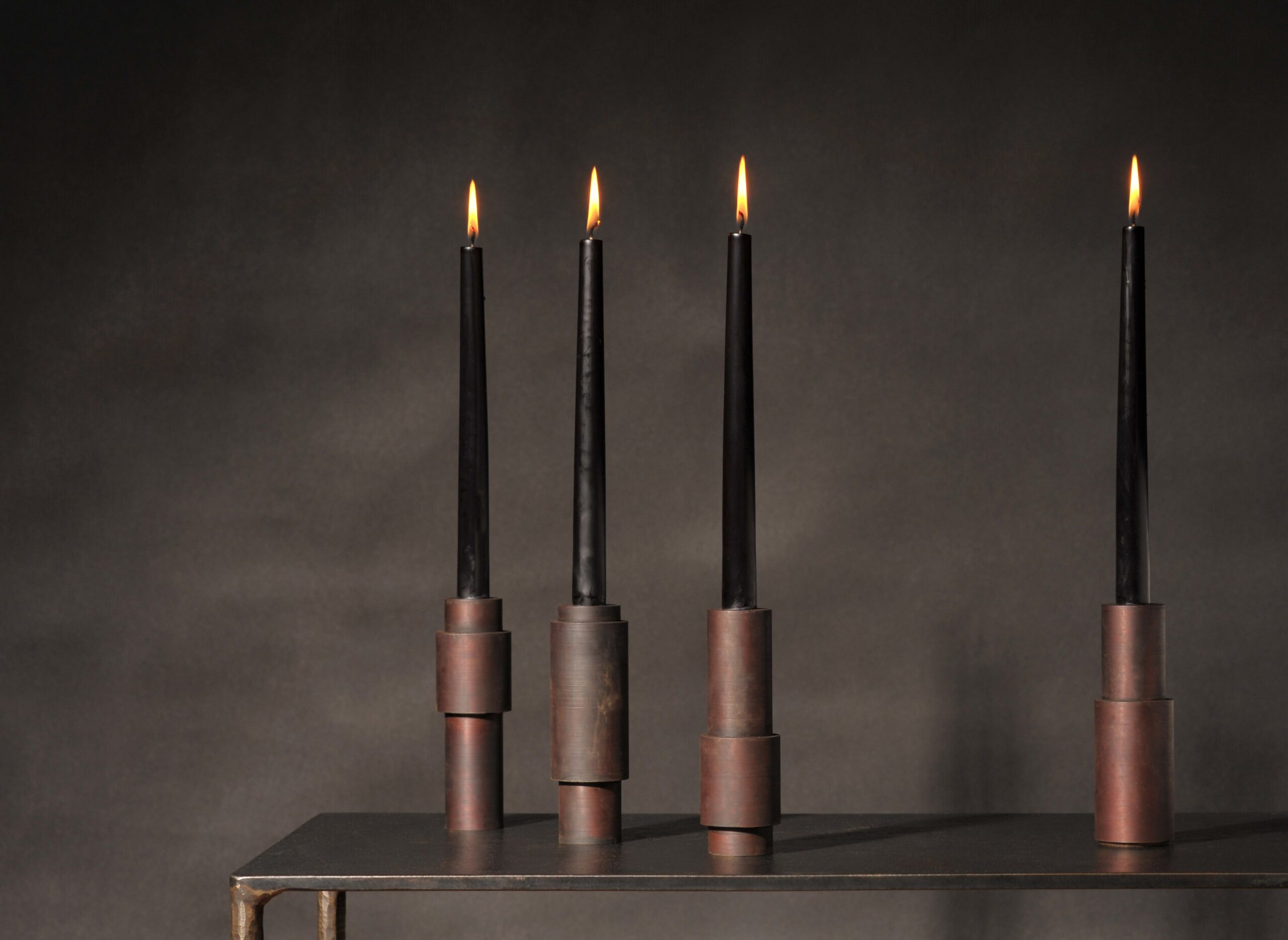 Set of 4 Brown Patina Steel Candlestick by Lukasz Friedrich 5