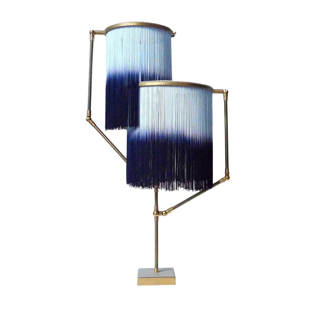 No. 21 Blue Fringes Dip Dyed Contemporary Art Table Lamp by Sander Bottinga 1