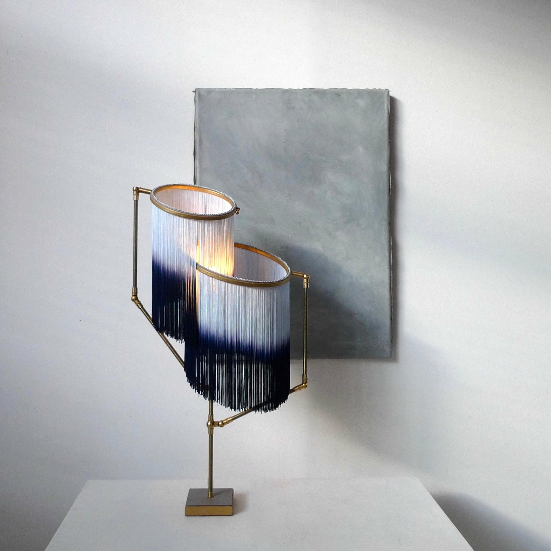 No. 21 Blue Fringes Dip Dyed Contemporary Art Table Lamp by Sander Bottinga 2