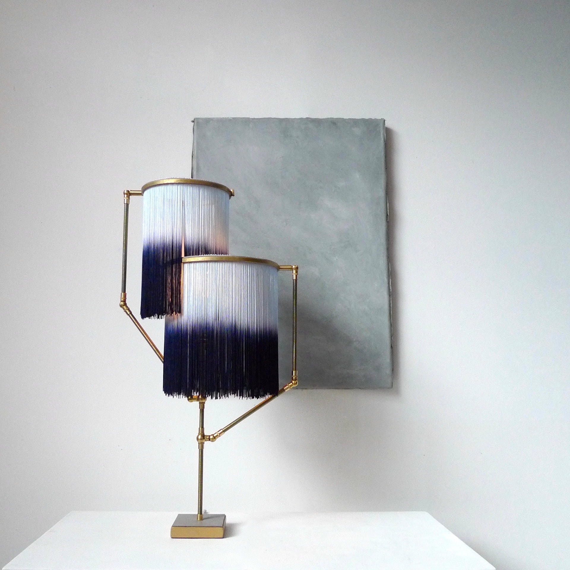 No. 21 Blue Fringes Dip Dyed Contemporary Art Table Lamp by Sander Bottinga 3
