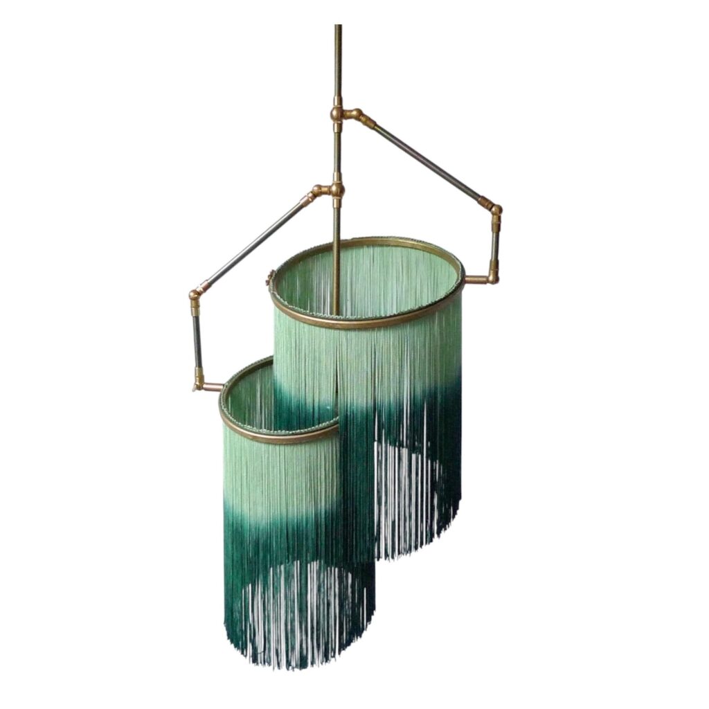 No. 21 Green Fringes Dip Dyed Contemporary Art Ceiling Lamp by Sander Bottinga 1
