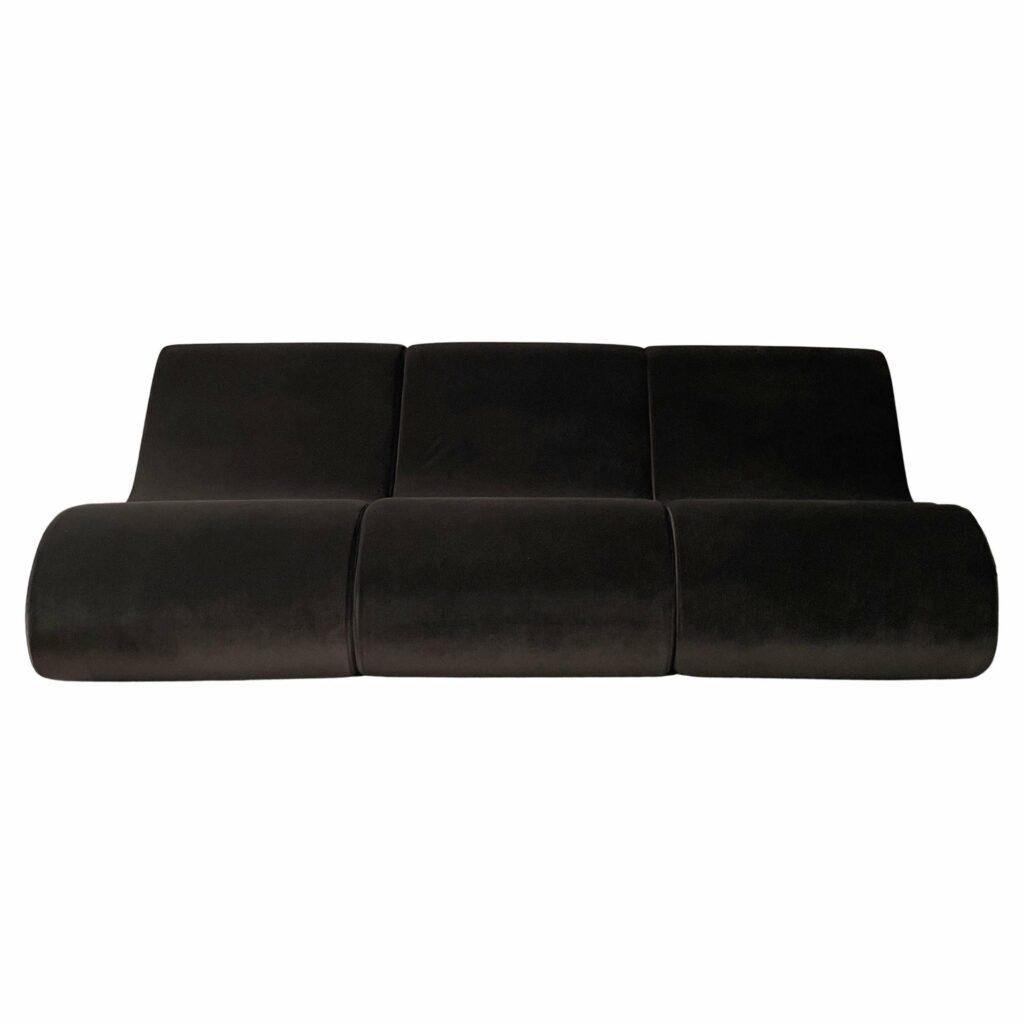 Wood Frame, Organic Dark Brown Fabric Modular Sofa by kar 1