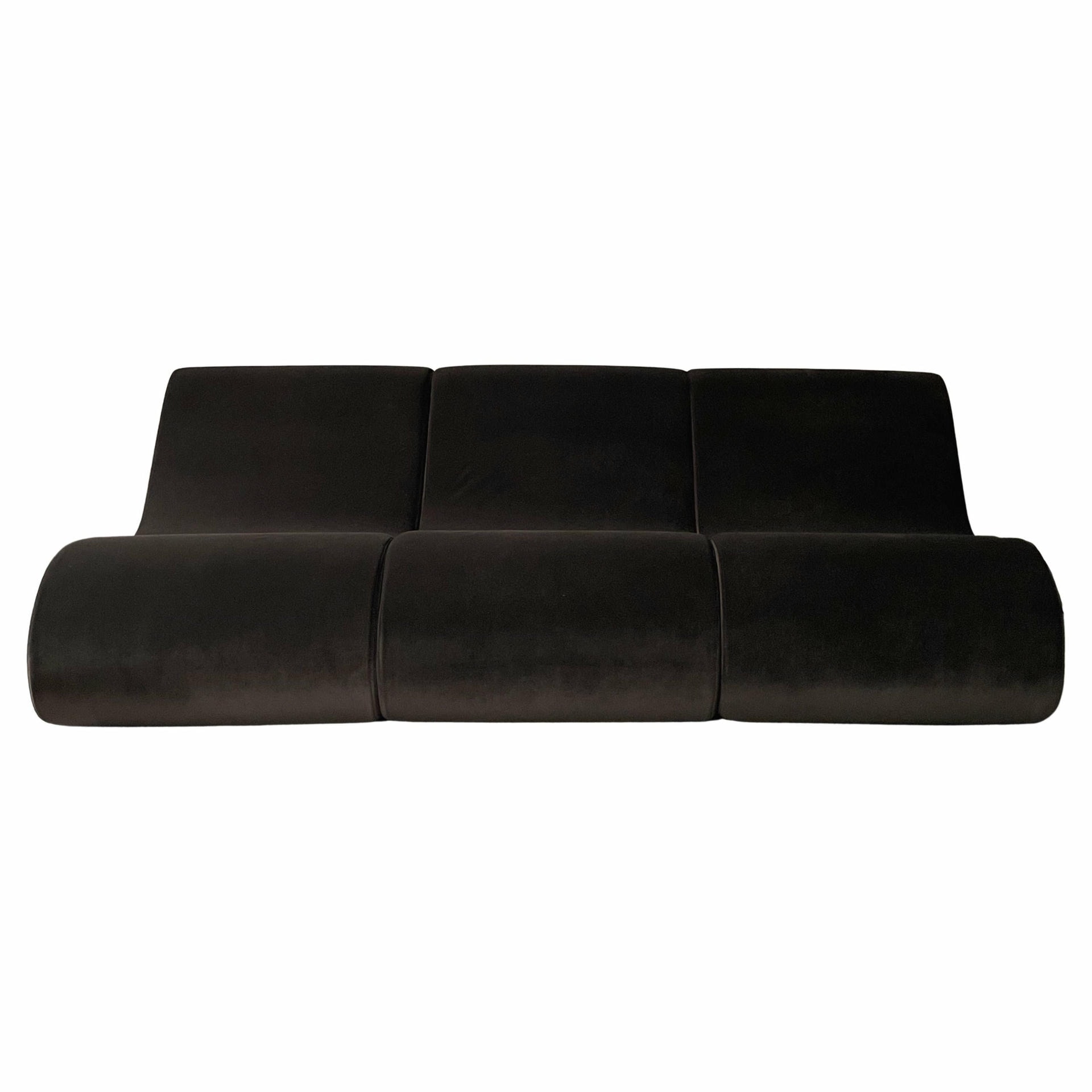 Wood Frame, Organic Dark Brown Fabric Modular Sofa by kar 1