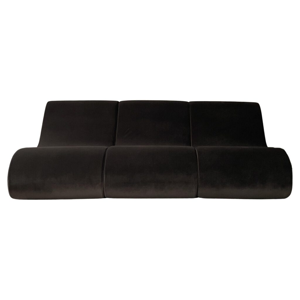 Wood Frame, Organic Dark Brown Fabric Modular Sofa by kar 1