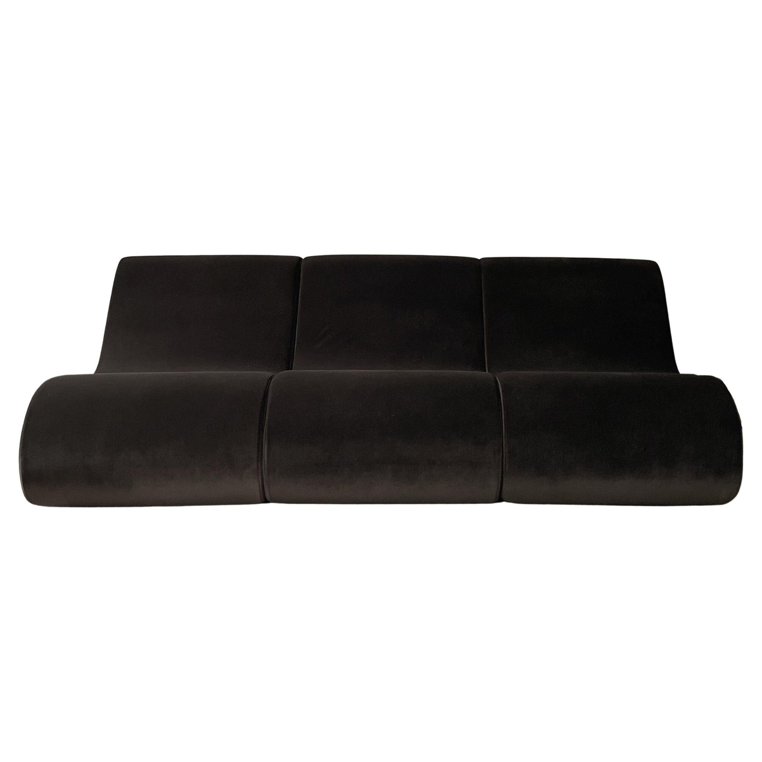Wood Frame, Organic Dark Brown Fabric Modular Sofa by kar 1