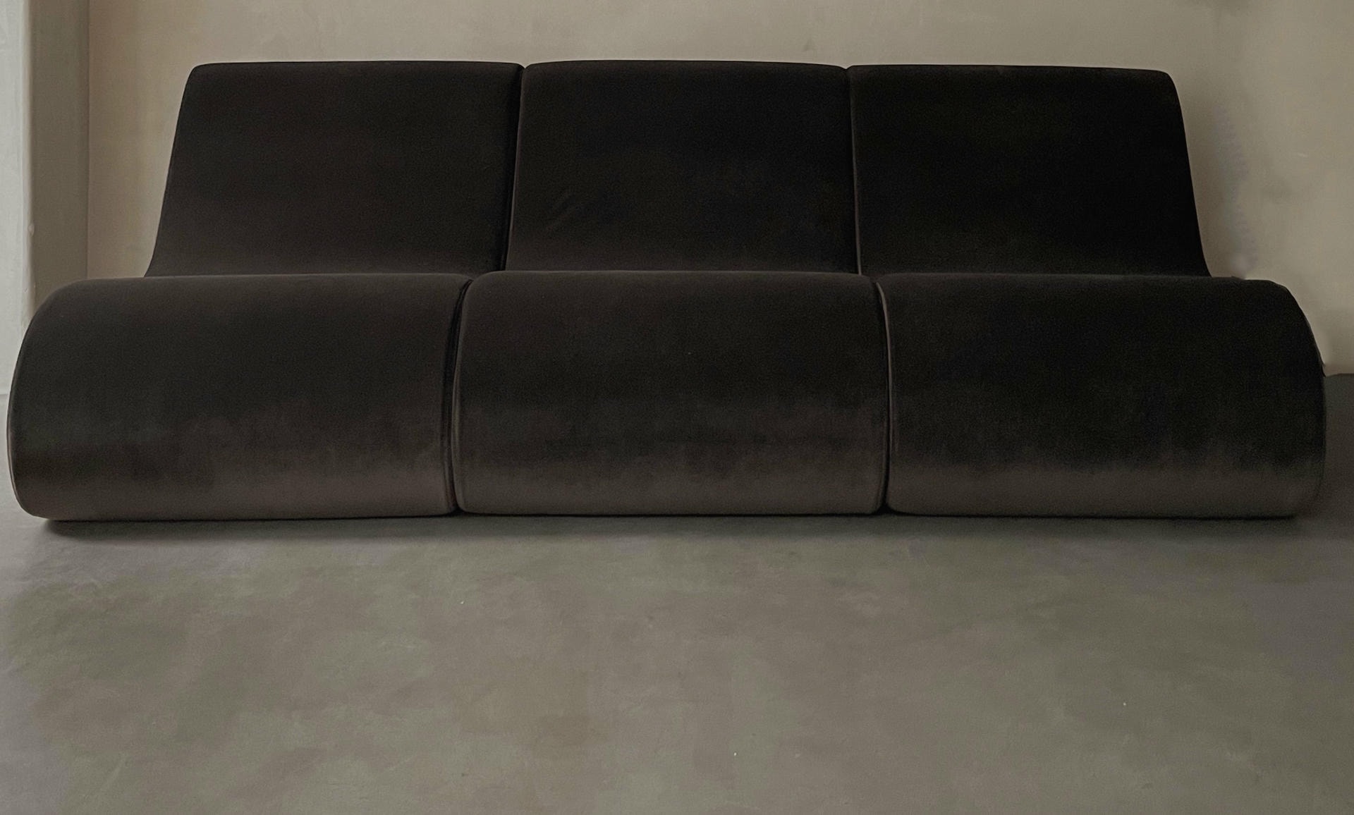 Wood Frame, Organic Dark Brown Fabric Modular Sofa by kar 2