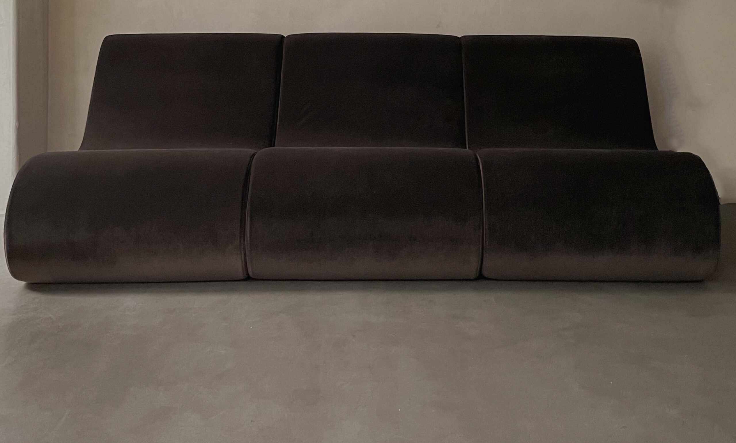 Wood Frame, Organic Dark Brown Fabric Modular Sofa by kar 2