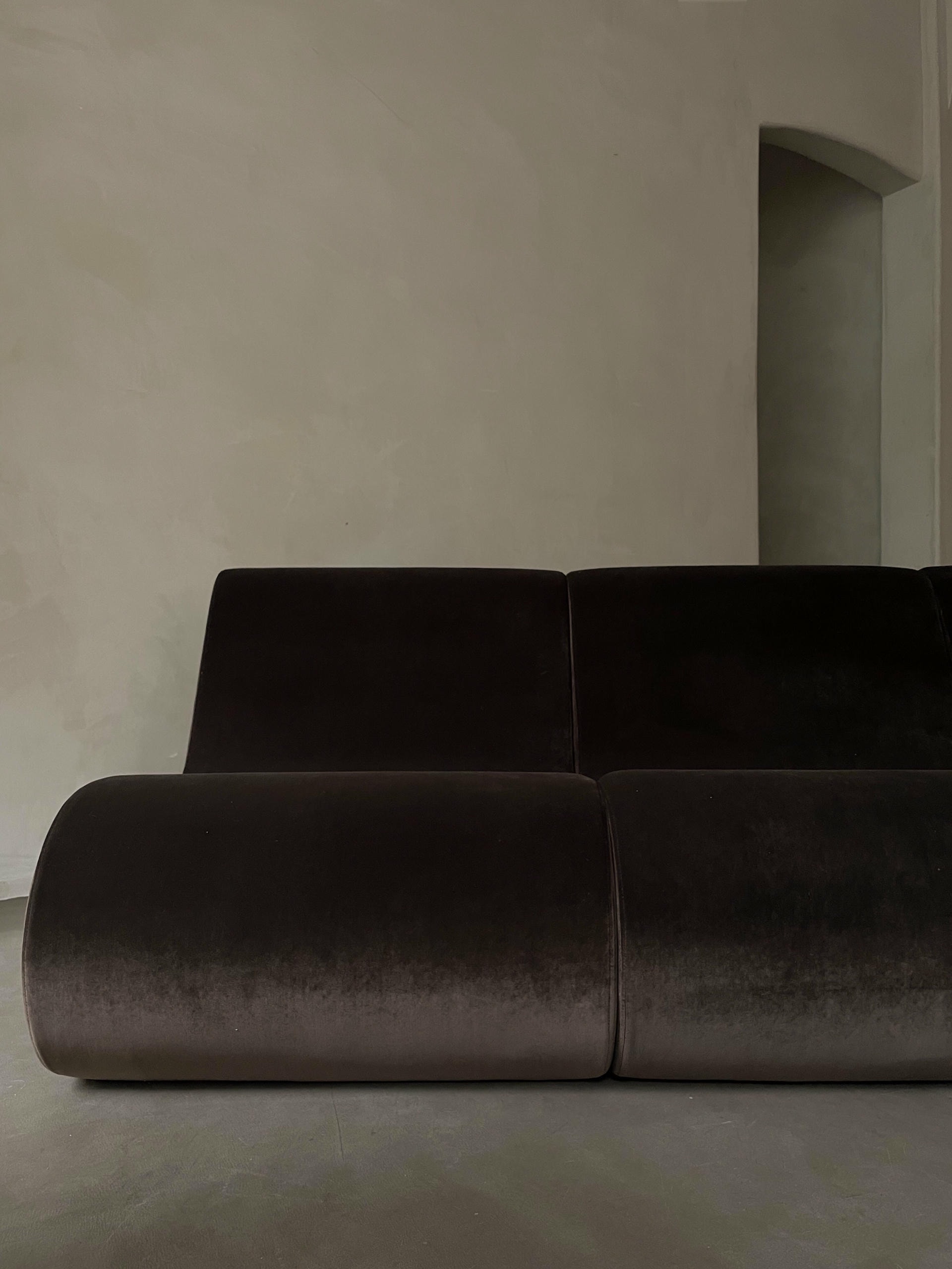 Wood Frame, Organic Dark Brown Fabric Modular Sofa by kar 4