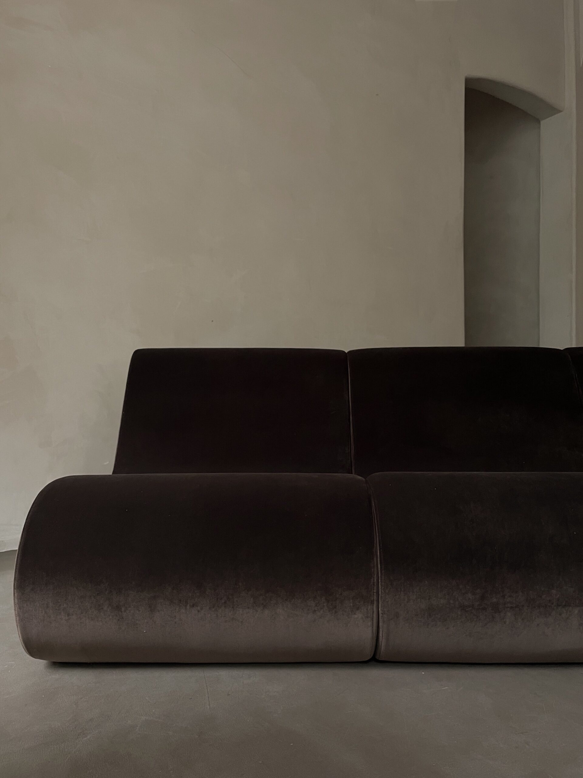 Wood Frame, Organic Dark Brown Fabric Modular Sofa by kar 4
