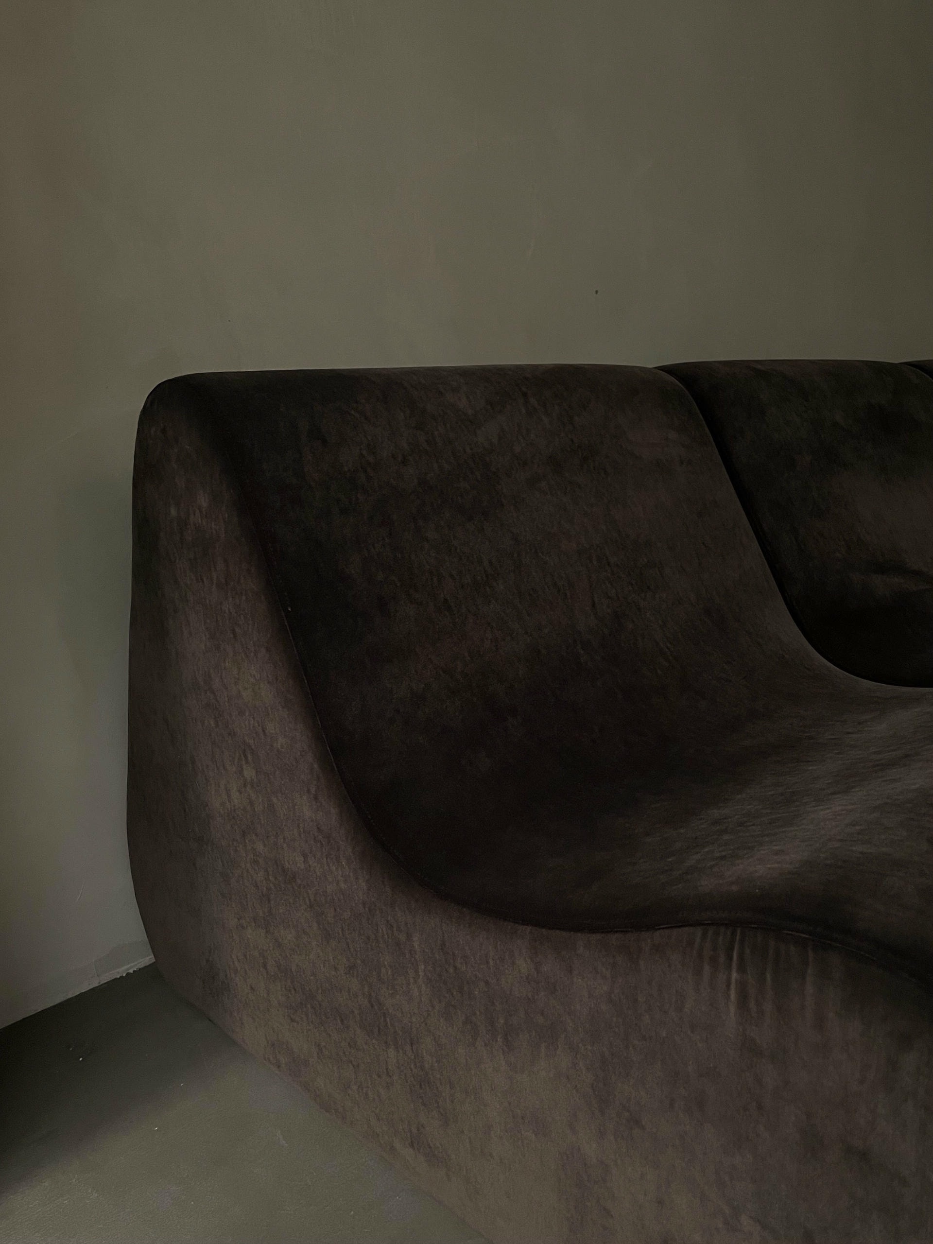 Wood Frame, Organic Dark Brown Fabric Modular Sofa by kar 5