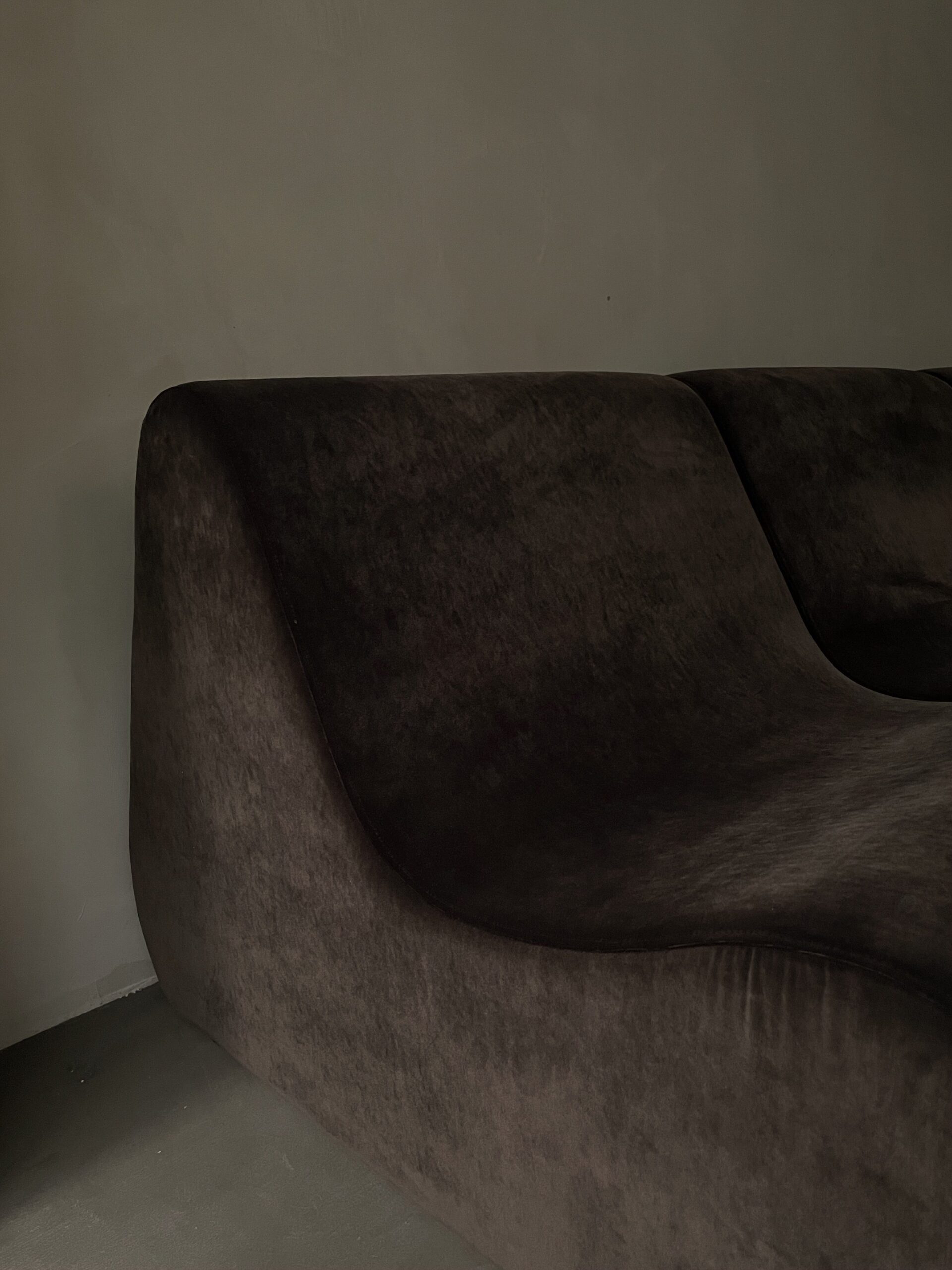 Wood Frame, Organic Dark Brown Fabric Modular Sofa by kar 5