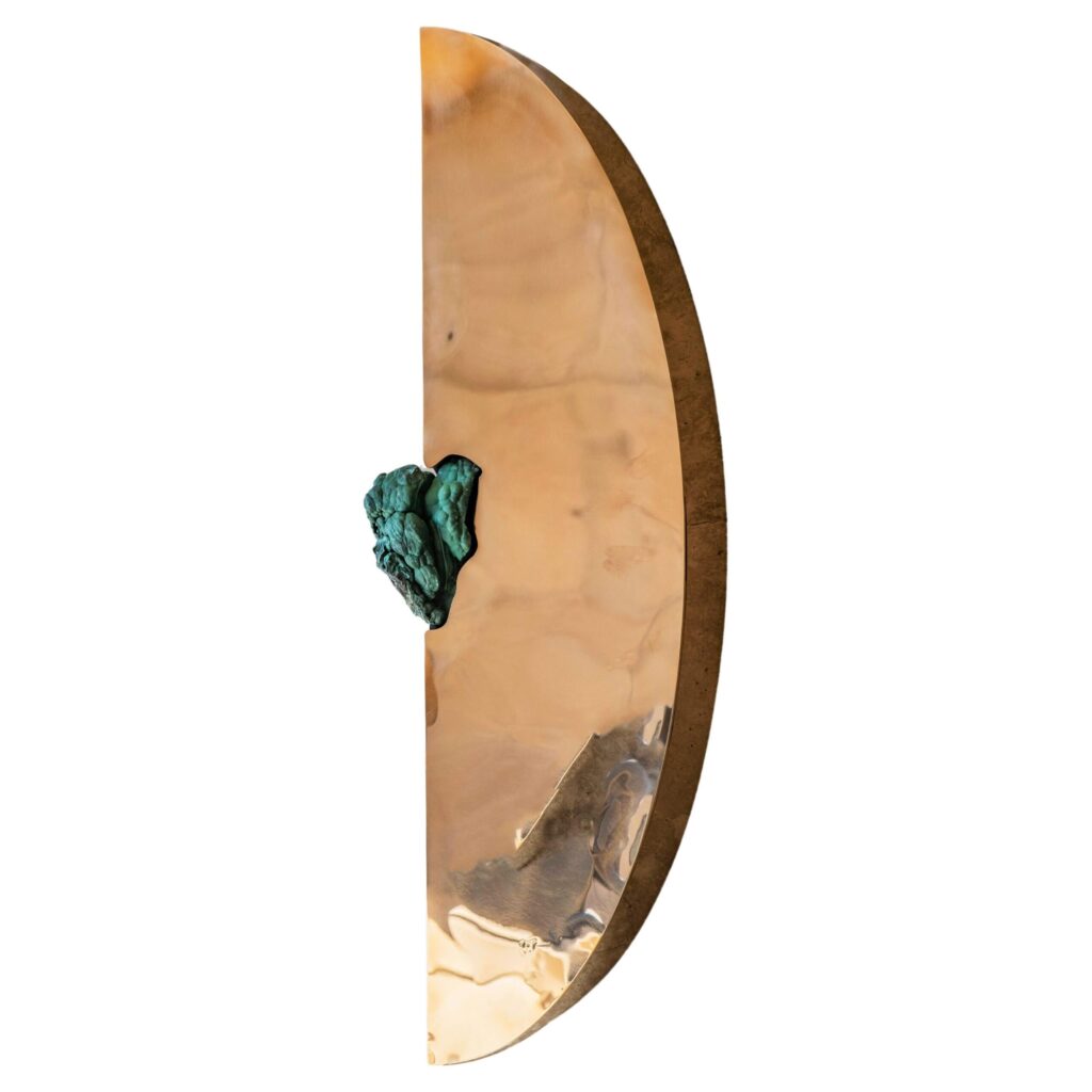 Half Moon Wall Polished Bronze Cabinet with Jade Green Stone by Pierre De Valck 1