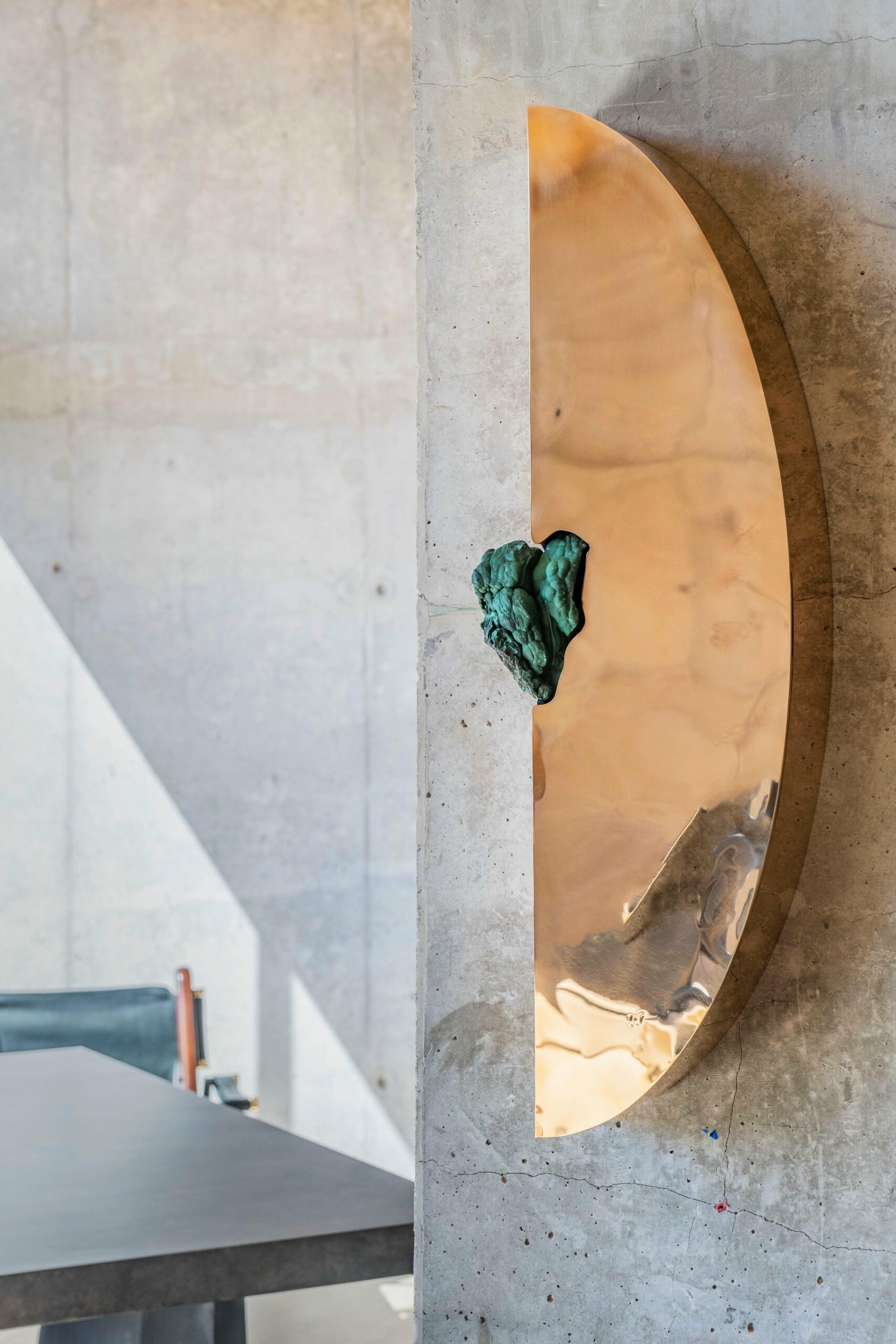 Half Moon Wall Polished Bronze Cabinet with Jade Green Stone by Pierre De Valck 2