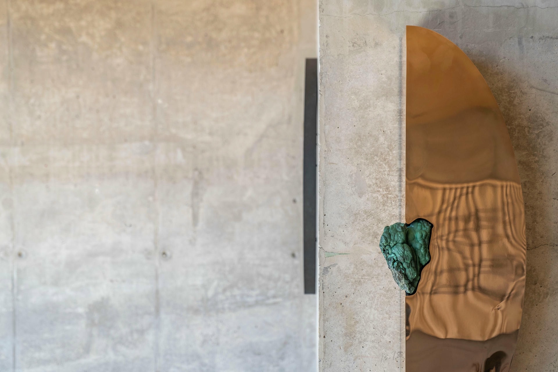 Half Moon Wall Polished Bronze Cabinet with Jade Green Stone by Pierre De Valck 3