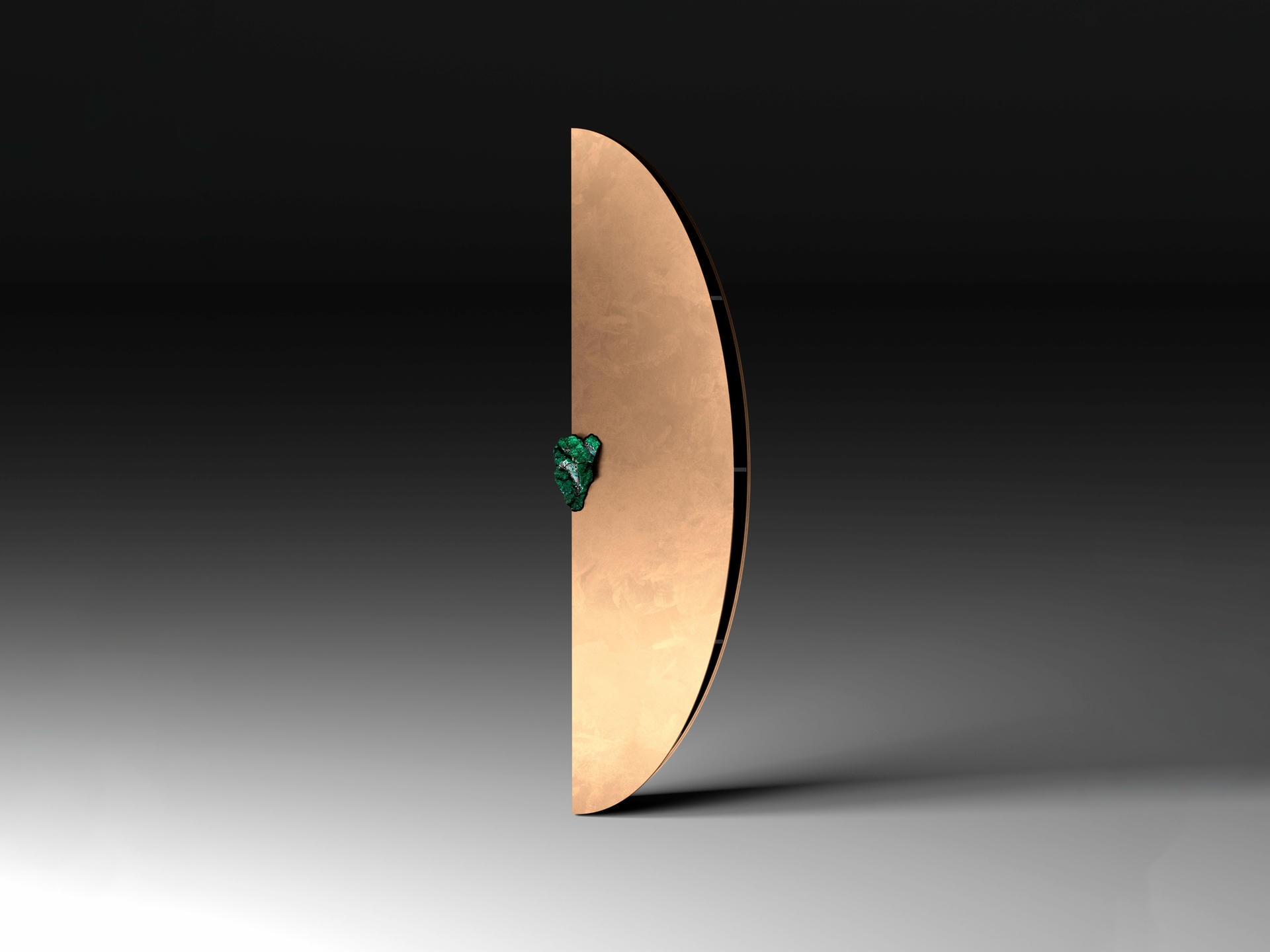Half Moon Wall Polished Bronze Cabinet with Jade Green Stone by Pierre De Valck 5
