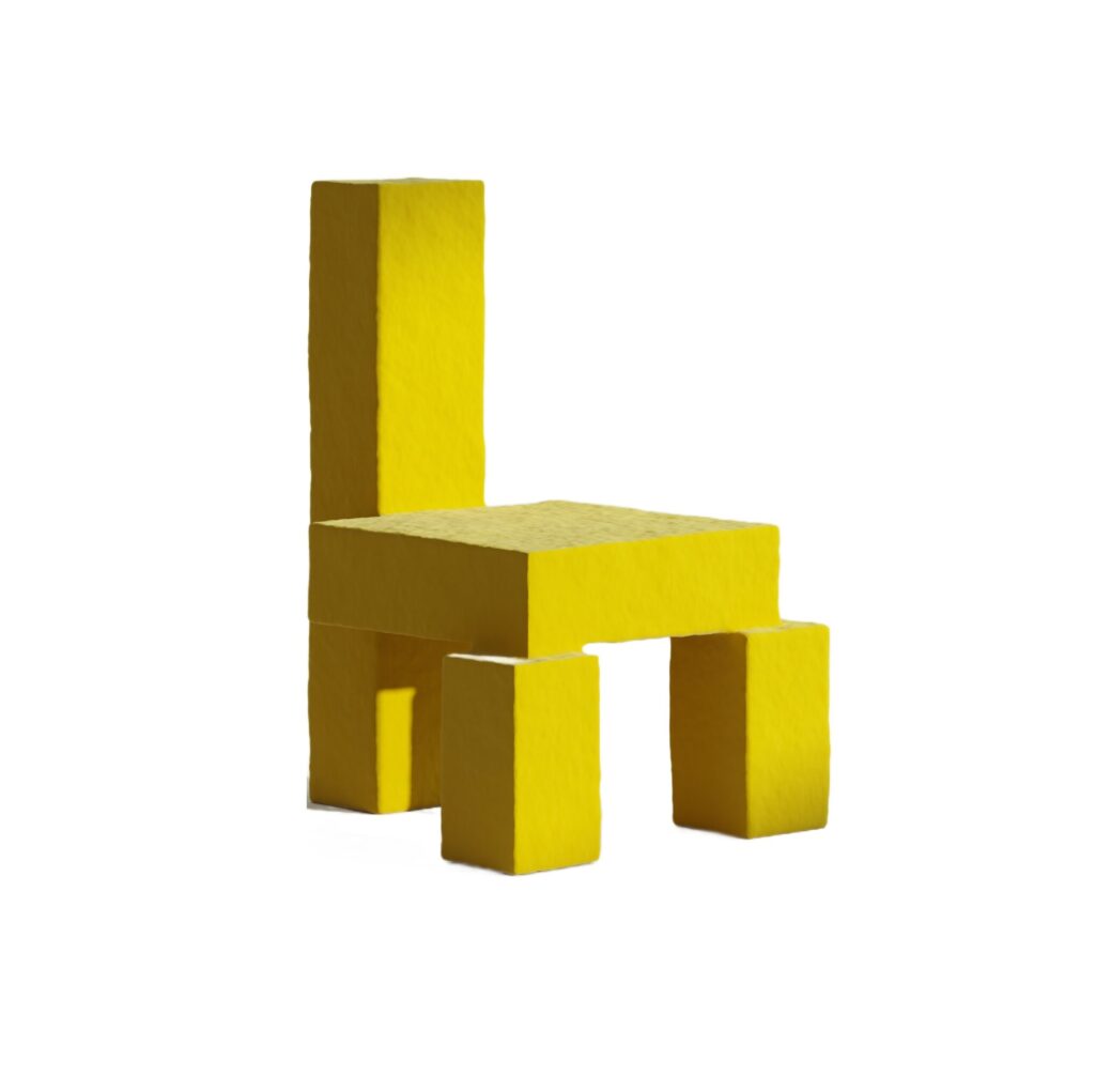 Contemporary Block Form Bight Yellow Velvet Chair by Pietro Franceschini 1