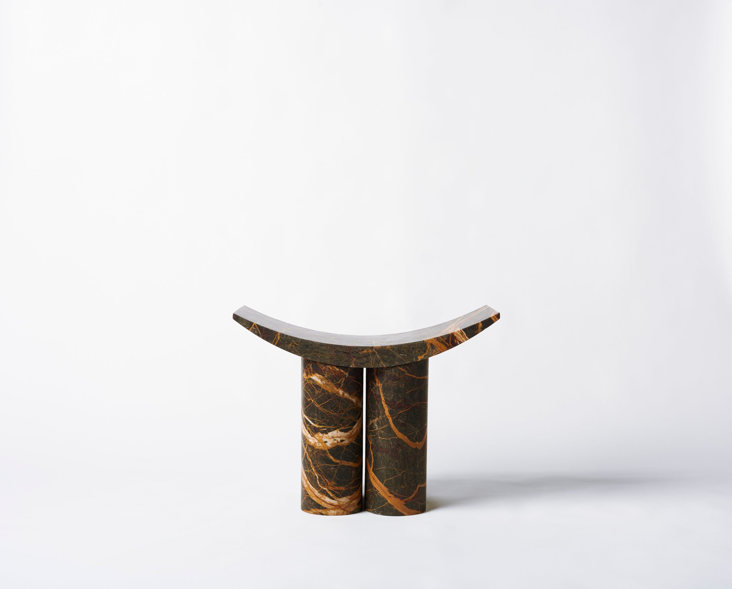 Curved Seat Three Cylindrical Legs Brown Marble Stool by Pietro Franceschini 3