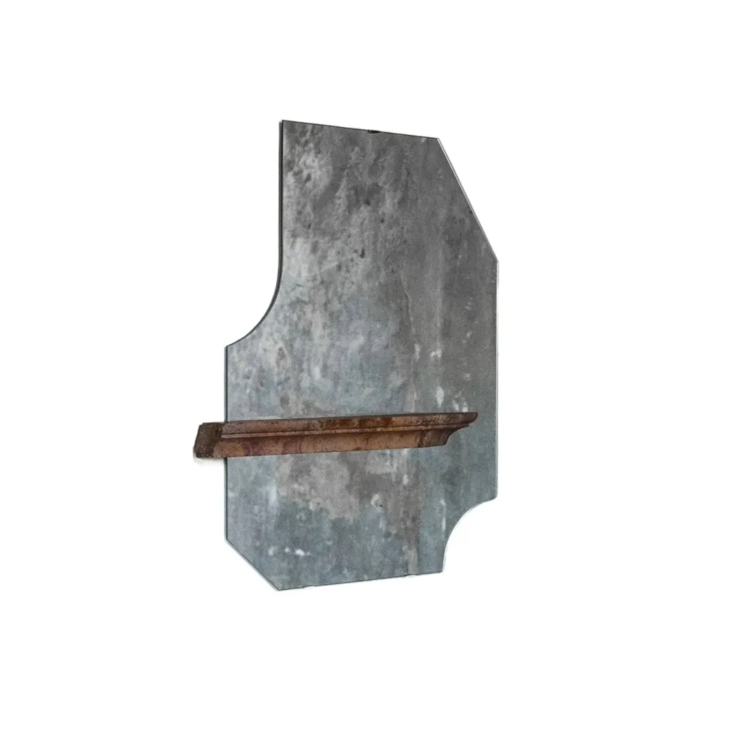 Unique Form Small Brown Marble and Silver Mirror by Frederic Saulou 1