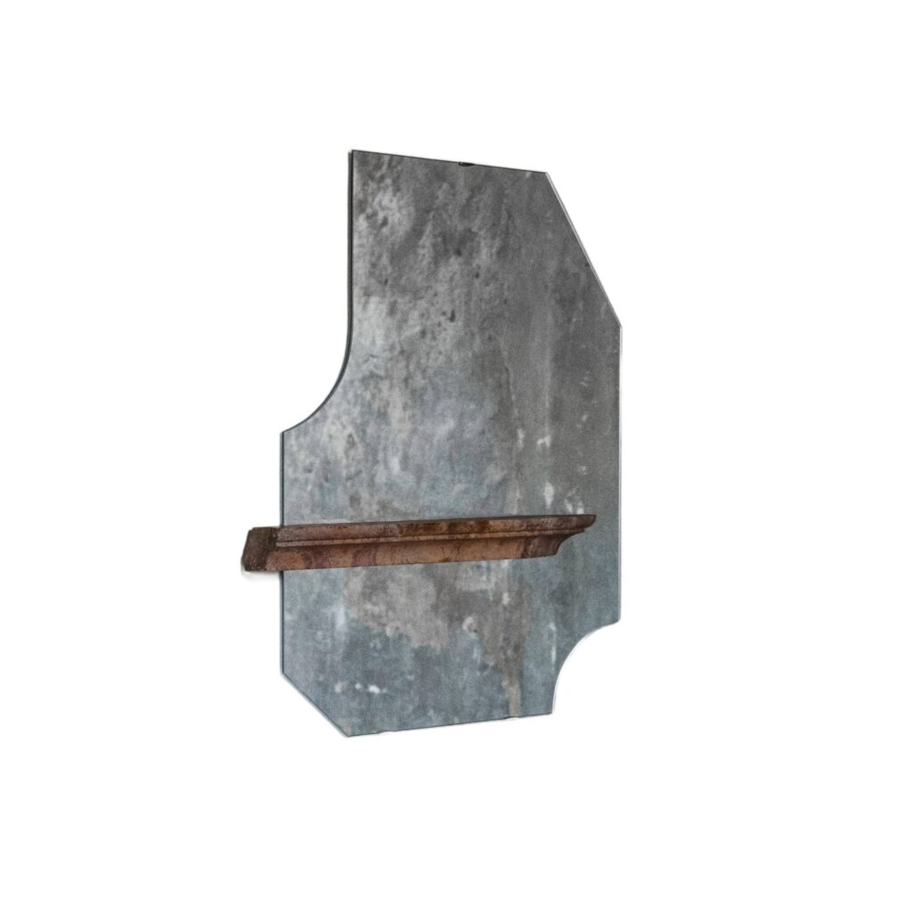Unique Form Small Brown Marble and Silver Mirror by Frederic Saulou 1