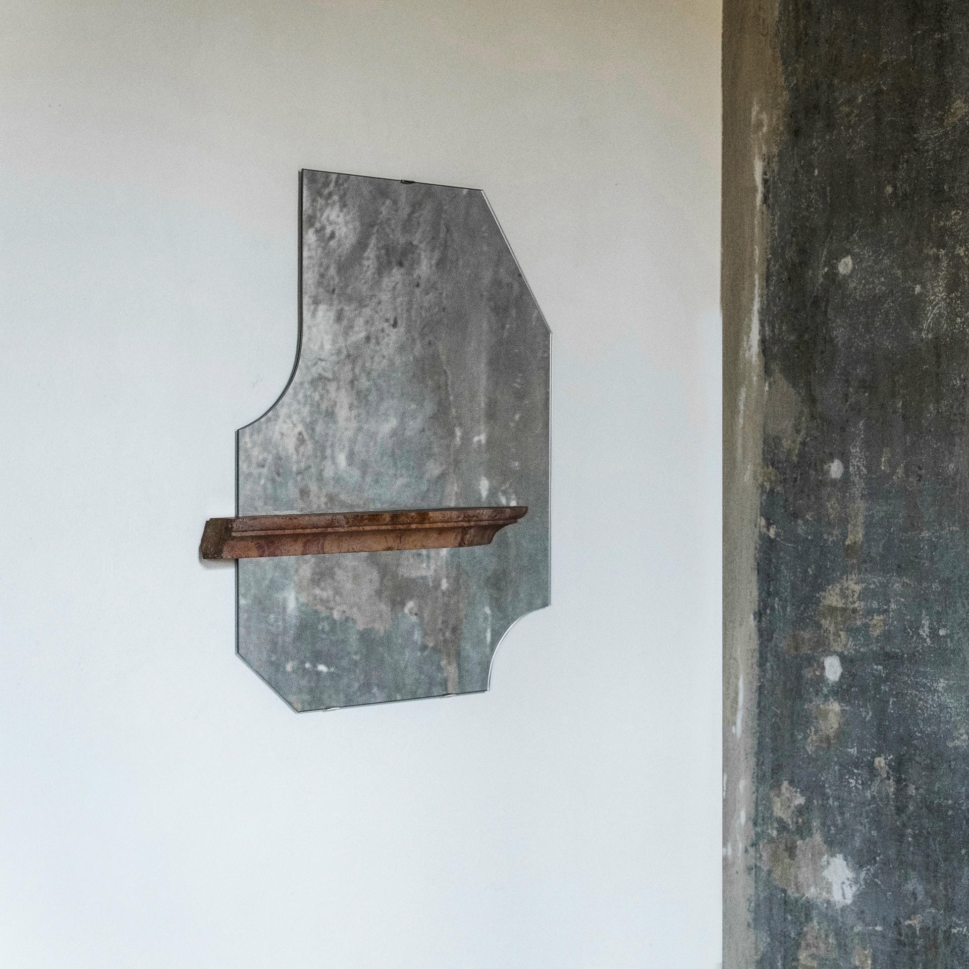 Unique Form Small Brown Marble and Silver Mirror by Frederic Saulou 2