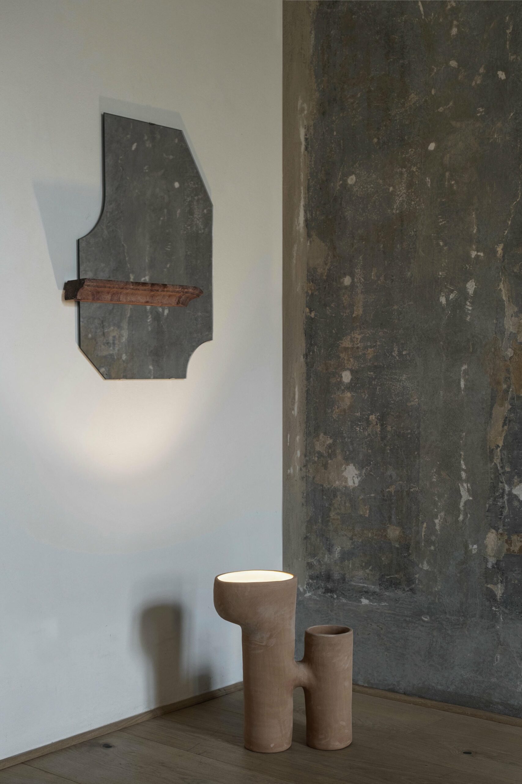 Unique Form Small Brown Marble and Silver Mirror by Frederic Saulou 3