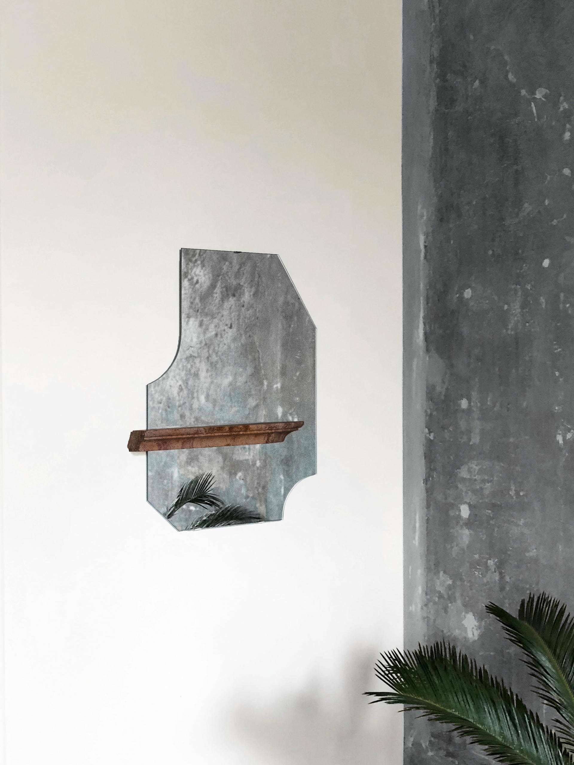 Unique Form Small Brown Marble and Silver Mirror by Frederic Saulou 4