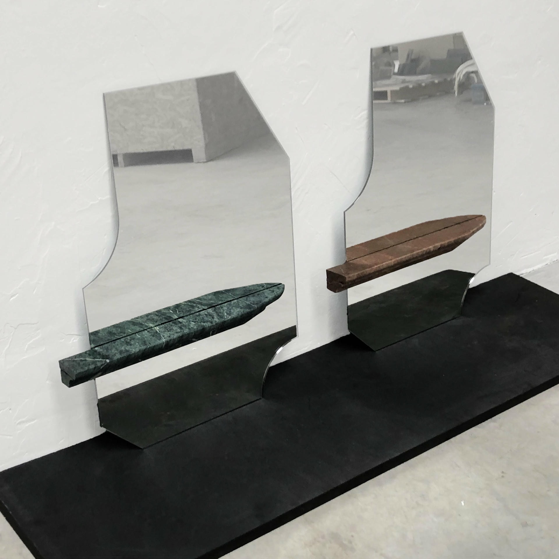Unique Form Small Brown Marble and Silver Mirror by Frederic Saulou 8