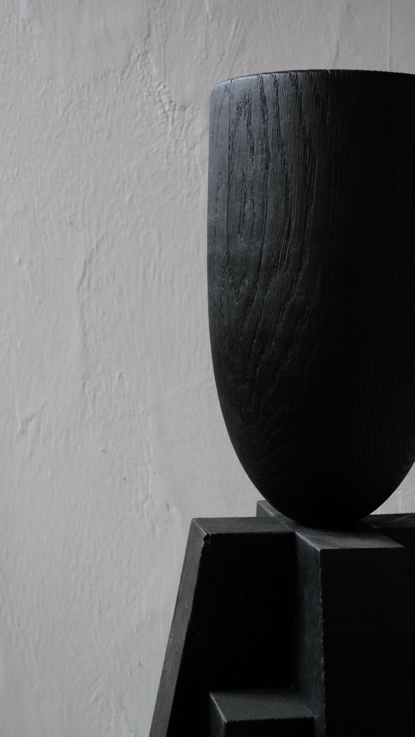 Contemporary Burnt Iroko Wood Goblet Vase with Geometric Base by Arno Declercq 6