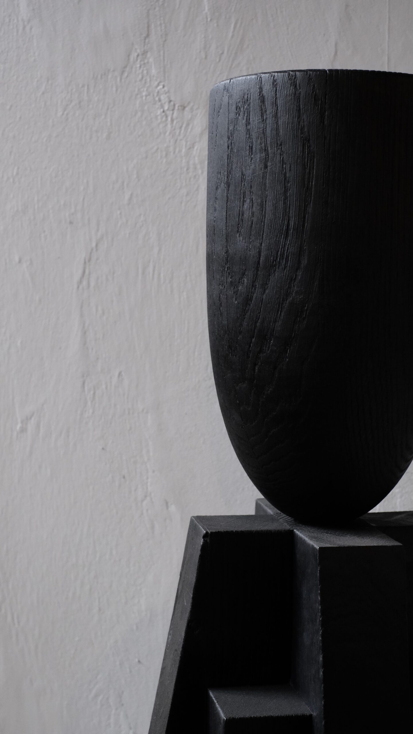 Contemporary Burnt Iroko Wood Goblet Vase with Geometric Base by Arno Declercq 6