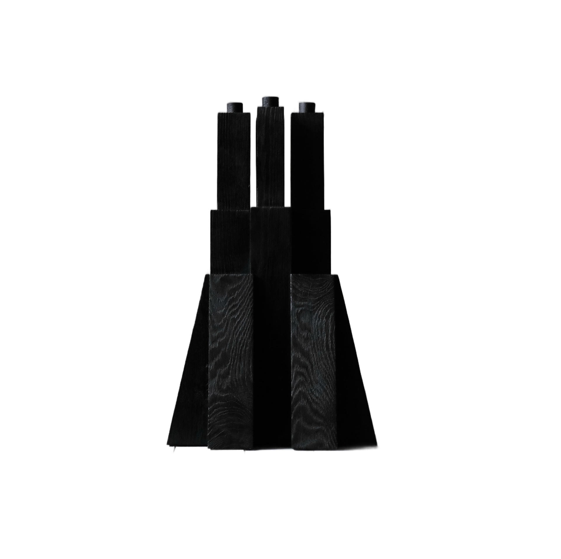 Tiered Structure Burnt Iroko Wood Bunker Candleholder 2.0 by Arno Declercq 1