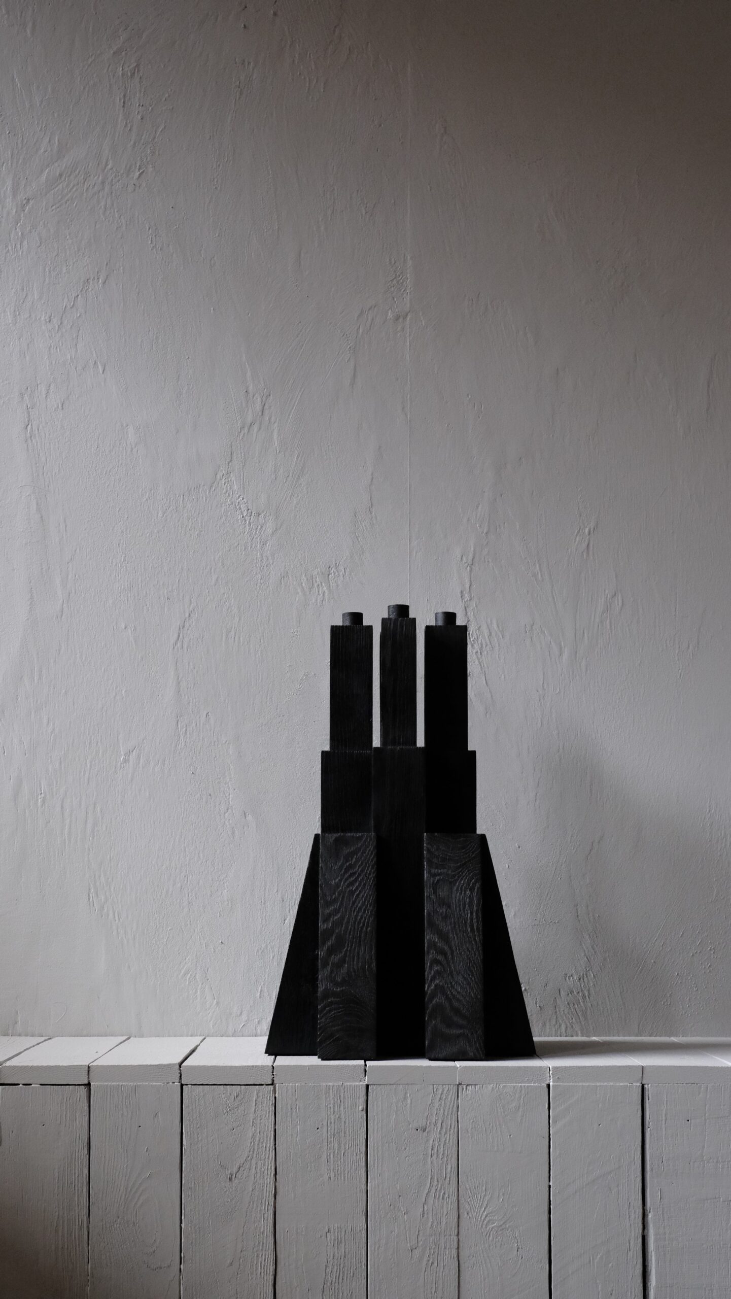 Tiered Structure Burnt Iroko Wood Bunker Candleholder 2.0 by Arno Declercq 2