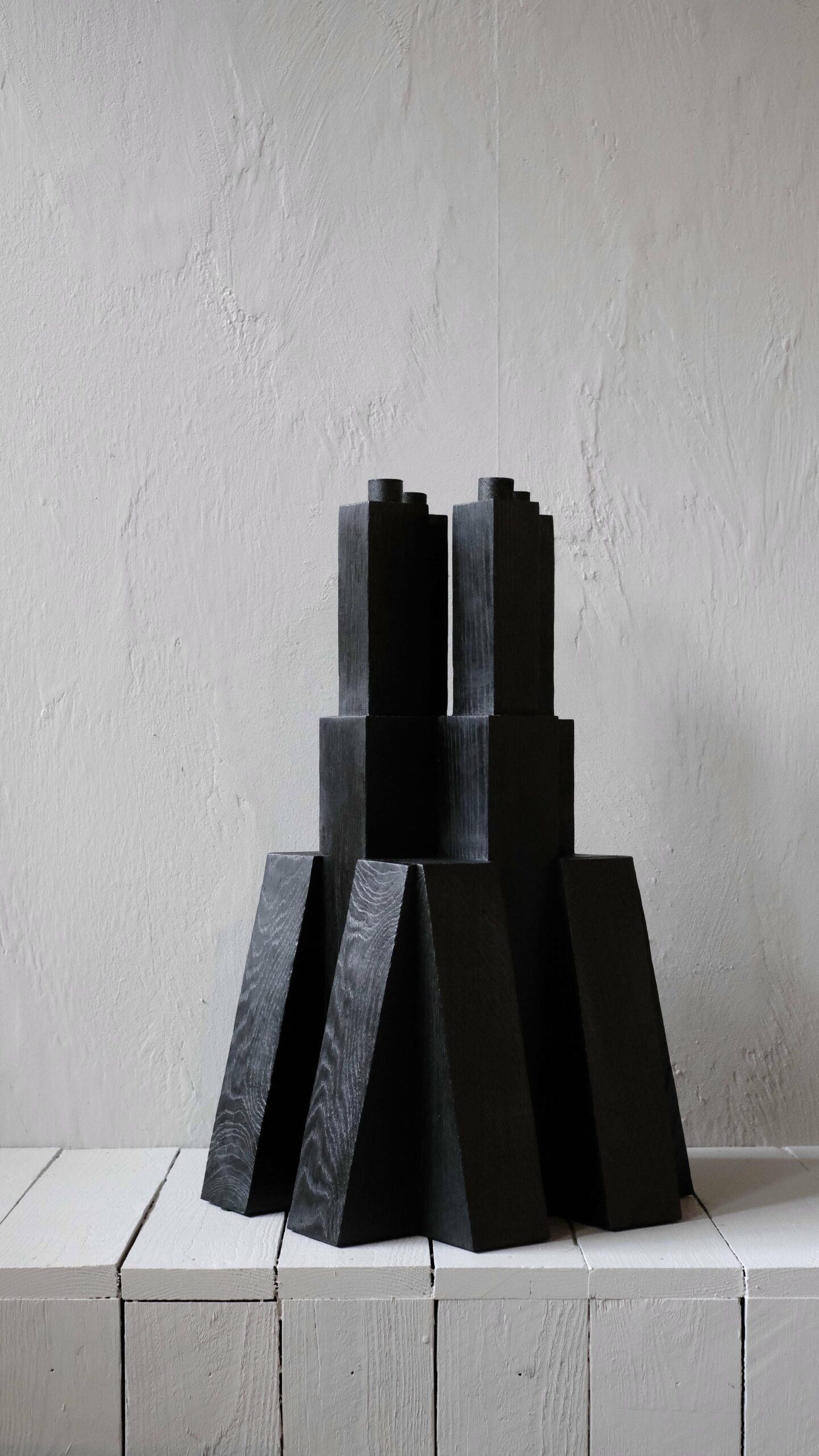 Tiered Structure Burnt Iroko Wood Bunker Candleholder 2.0 by Arno Declercq 7
