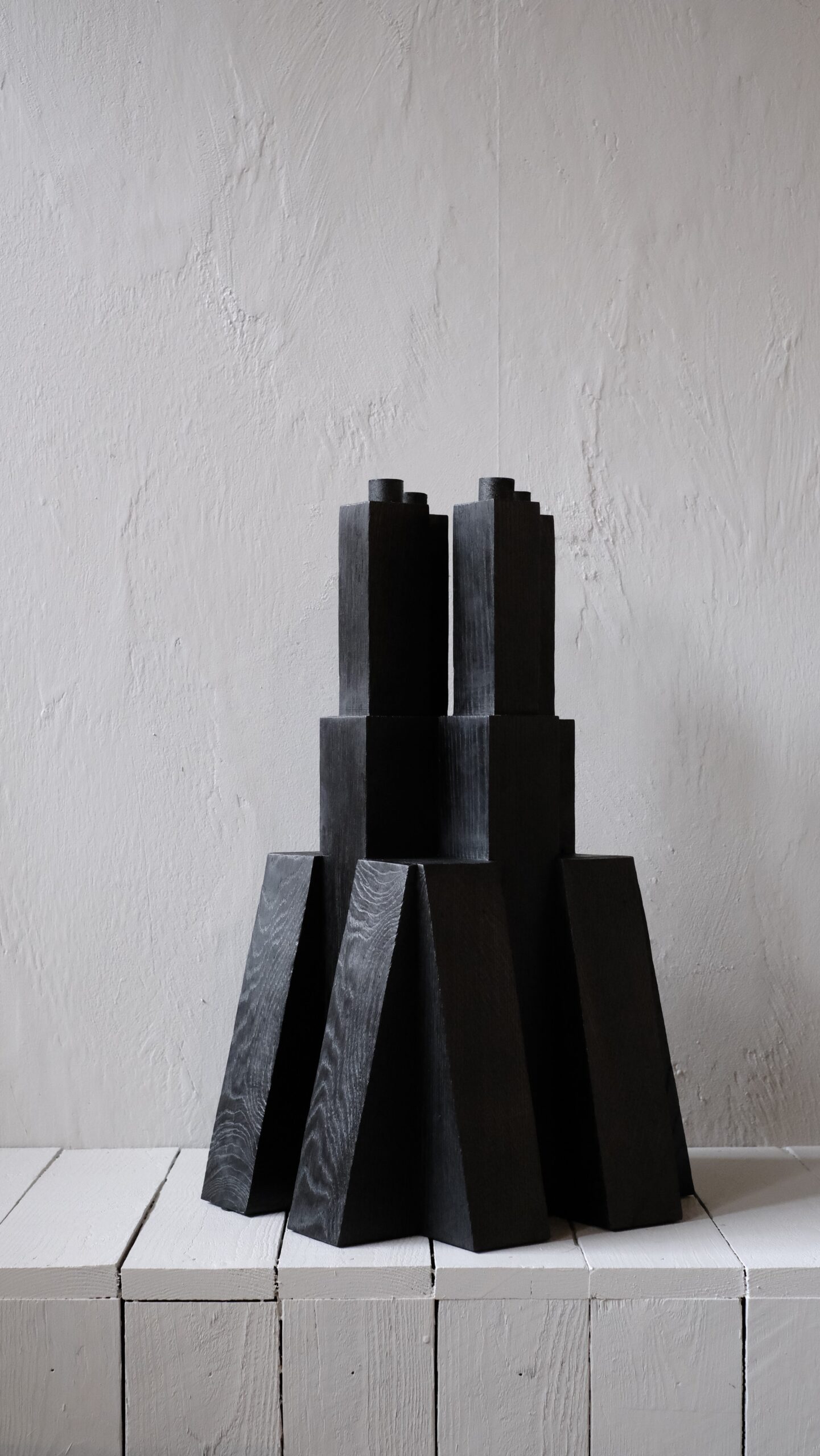 Tiered Structure Burnt Iroko Wood Bunker Candleholder 2.0 by Arno Declercq 7