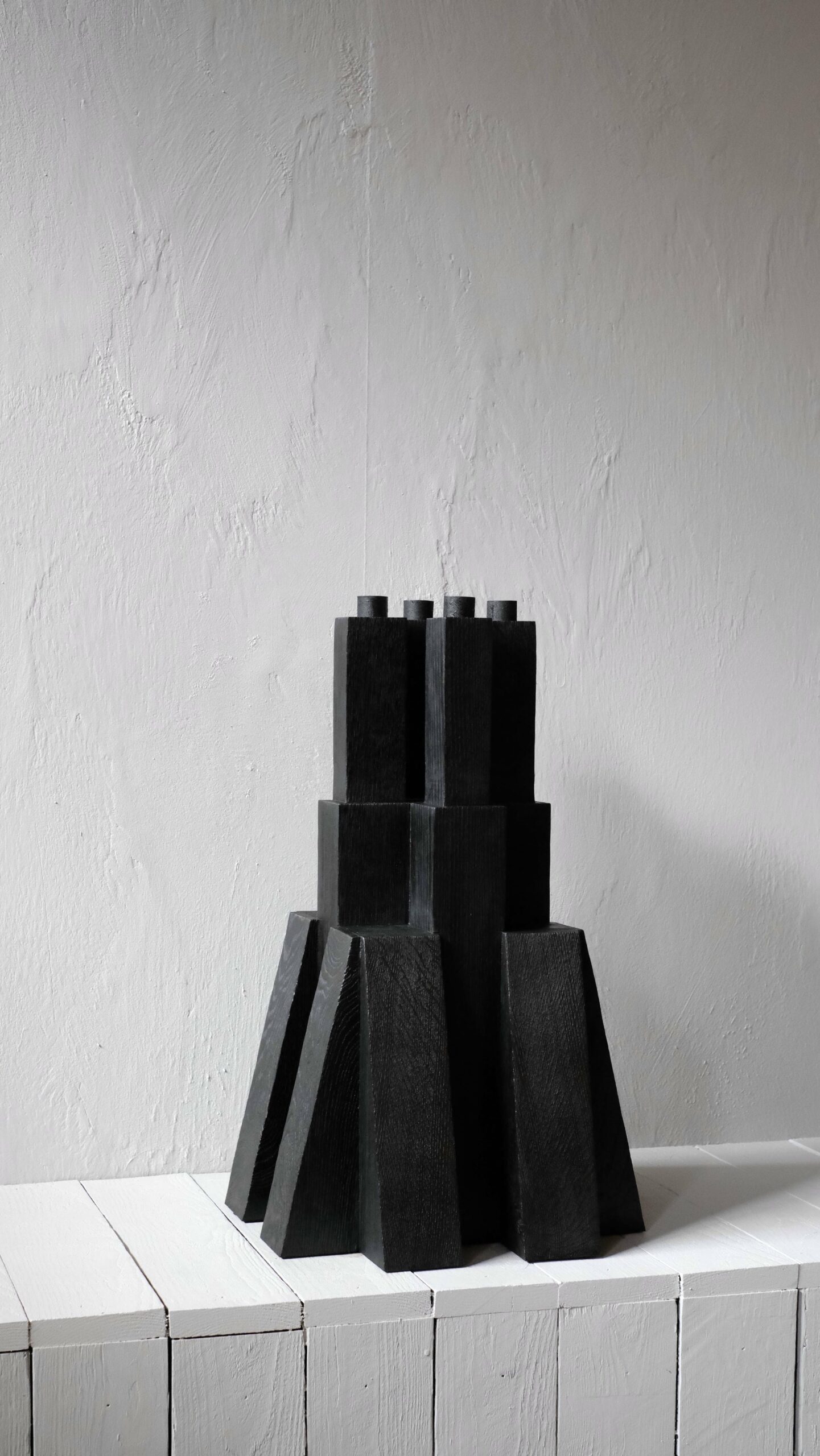 Tiered Structure Burnt Iroko Wood Bunker Candleholder 2.0 by Arno Declercq 9