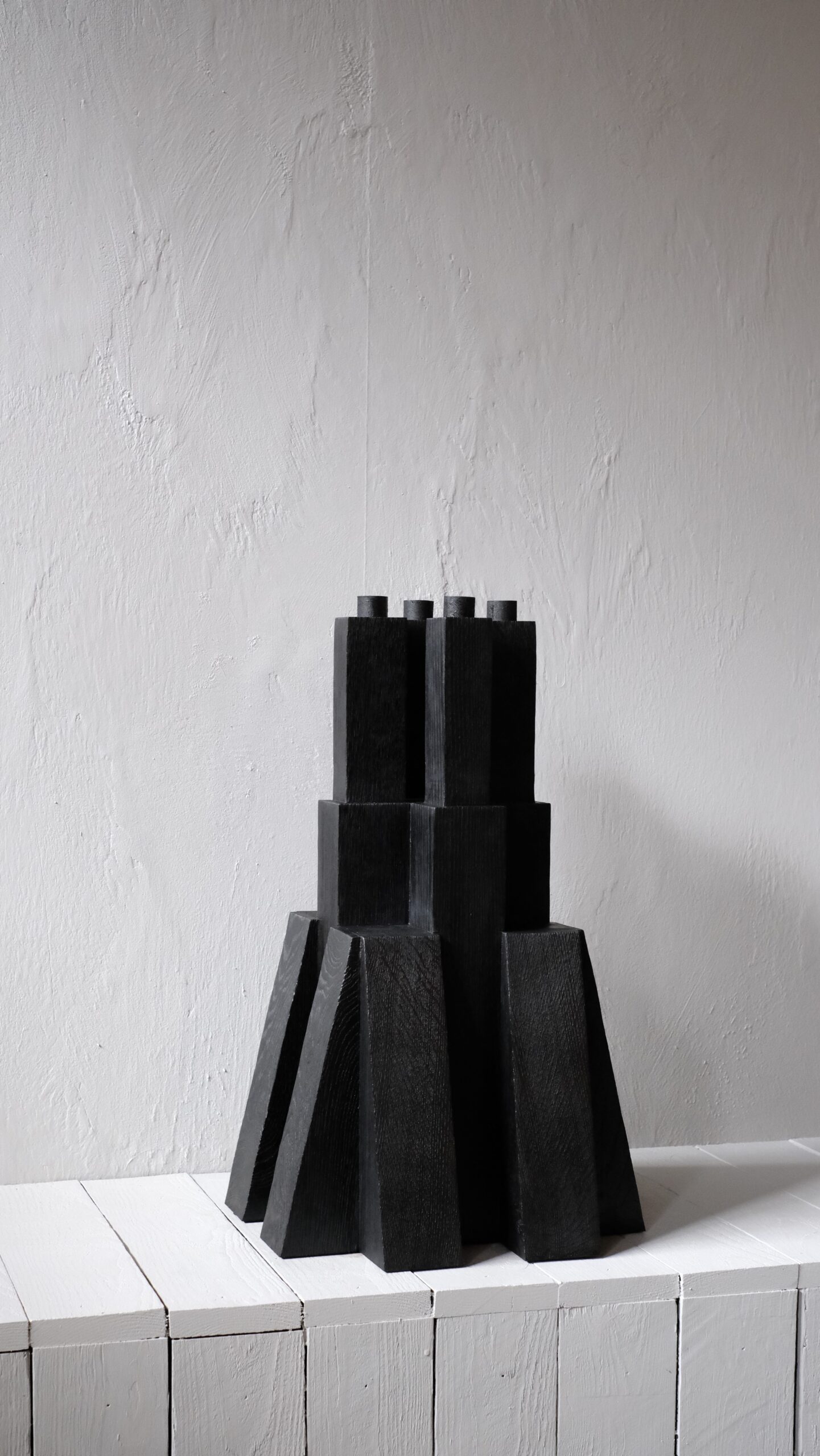 Tiered Structure Burnt Iroko Wood Bunker Candleholder 2.0 by Arno Declercq 9