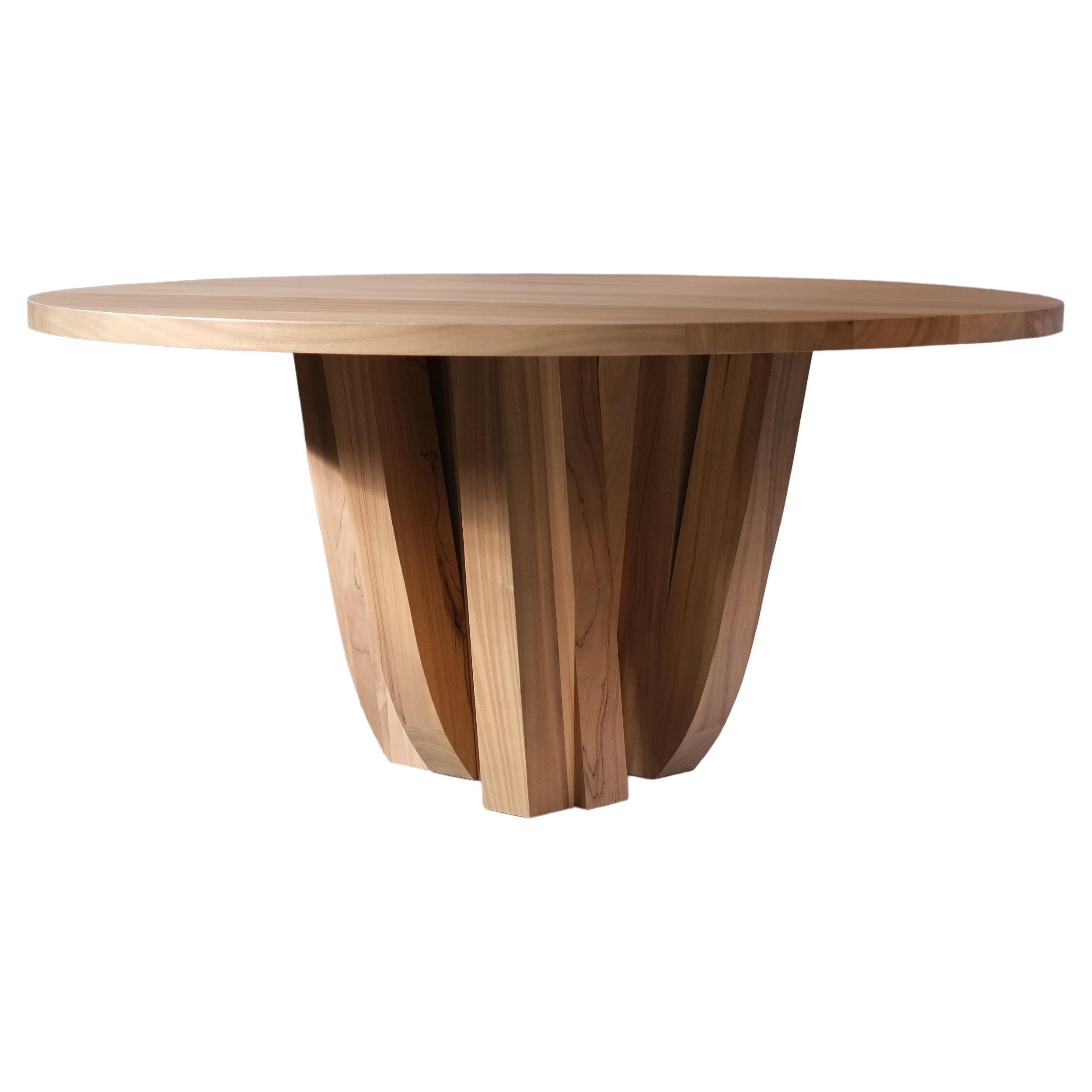 Natural African Walnut Round Table with Rectangular Beam Base by Arno Declercq 1
