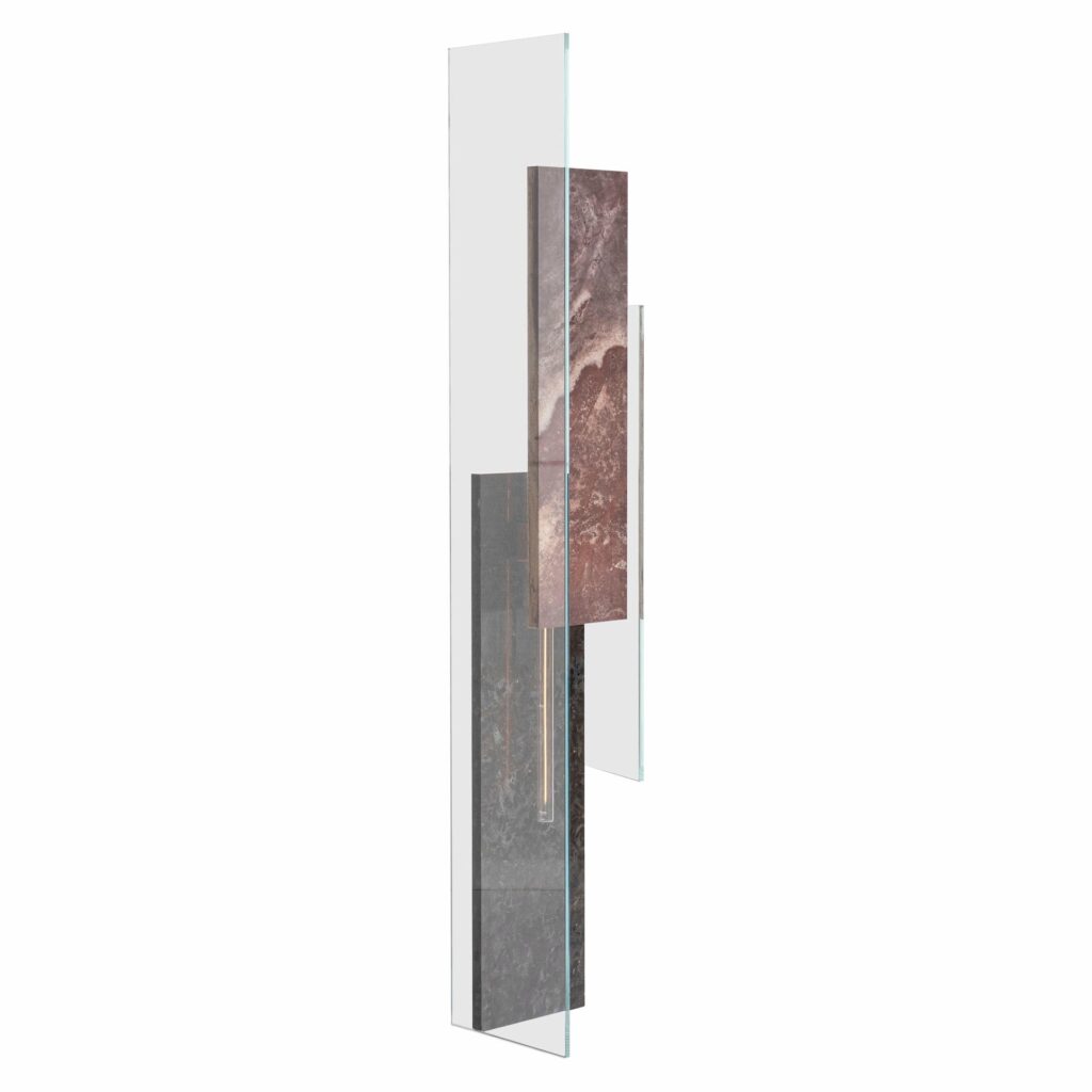 Overlapping Rectangular Green and Pink Marble Floor Lamp by Frederic Saulou 1