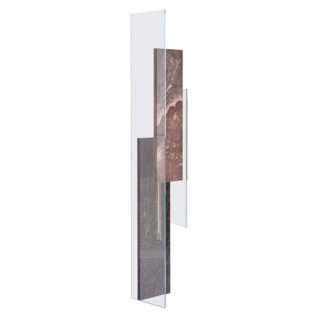 Overlapping Rectangular Green and Pink Marble Floor Lamp by Frederic Saulou 1