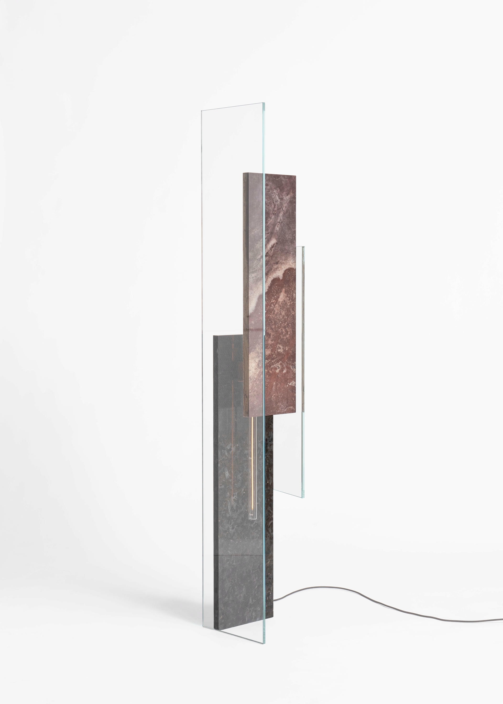 Overlapping Rectangular Green and Pink Marble Floor Lamp by Frederic Saulou 2