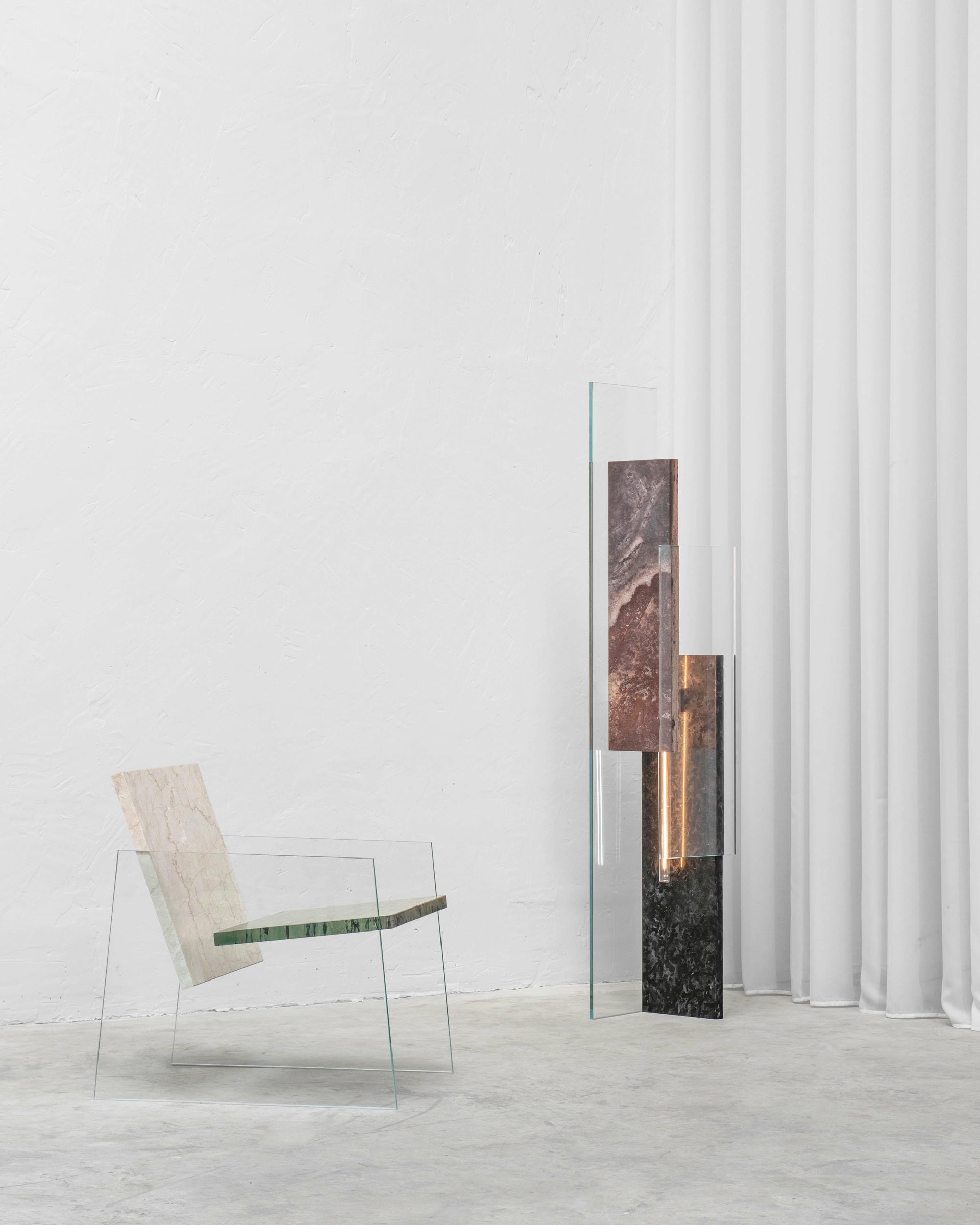 Overlapping Rectangular Green and Pink Marble Floor Lamp by Frederic Saulou 3