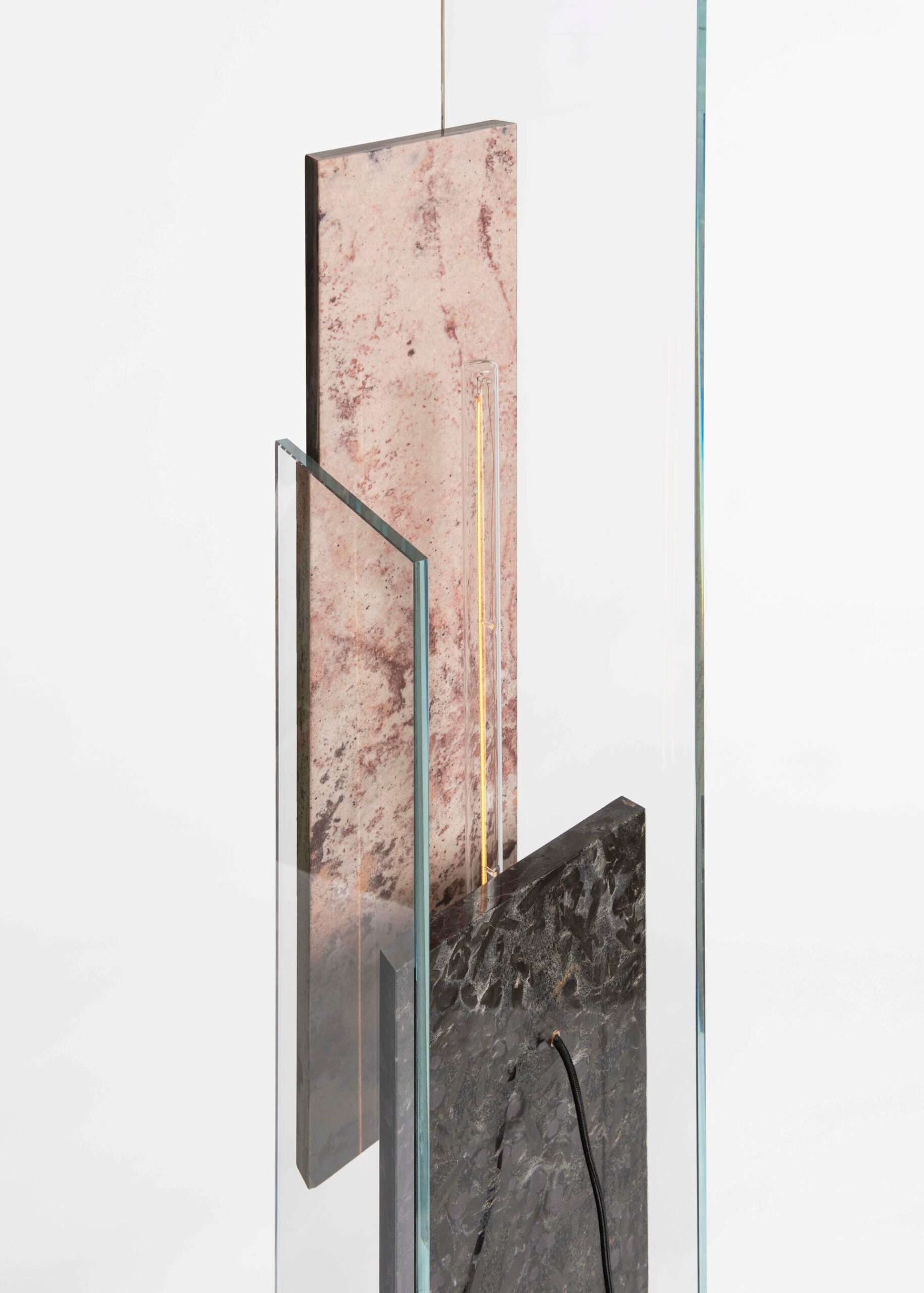 Overlapping Rectangular Green and Pink Marble Floor Lamp by Frederic Saulou 6