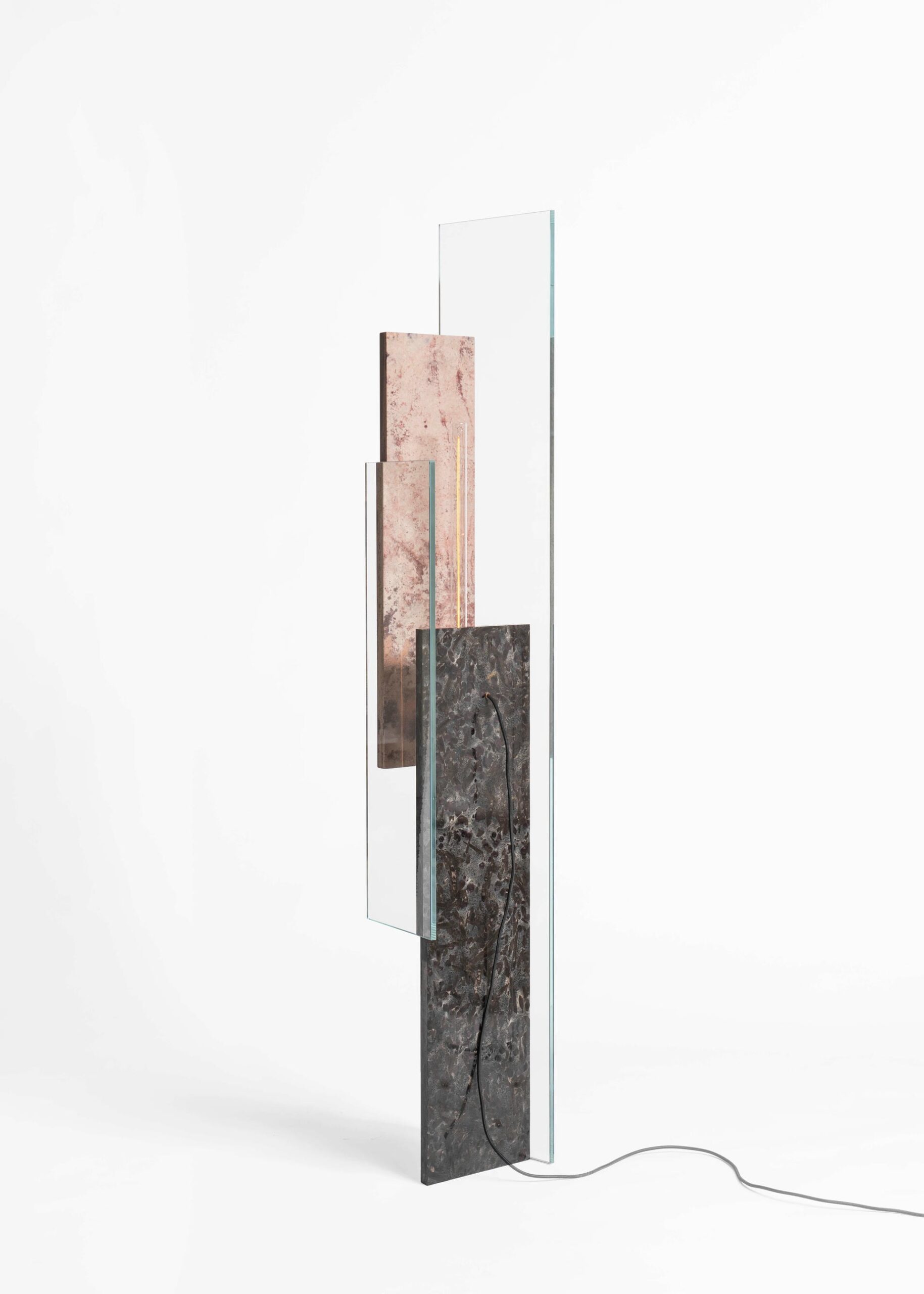 Overlapping Rectangular Green and Pink Marble Floor Lamp by Frederic Saulou 7