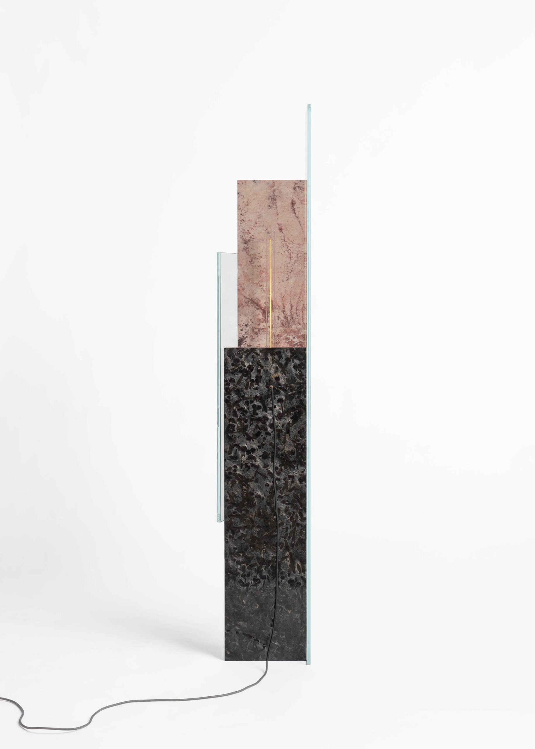 Overlapping Rectangular Green and Pink Marble Floor Lamp by Frederic Saulou 8
