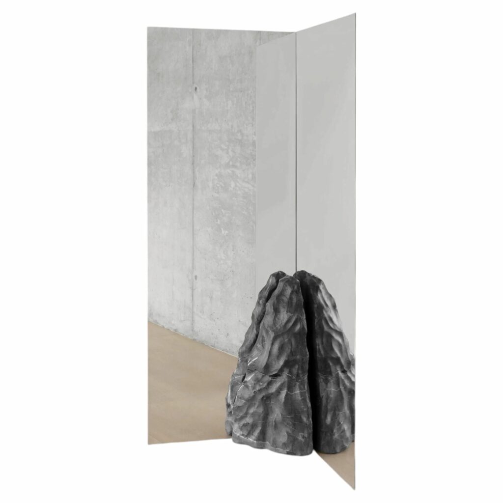 Sharp Rectangular Double Mirror with Irregular Black Stone by Andres Monnier 1