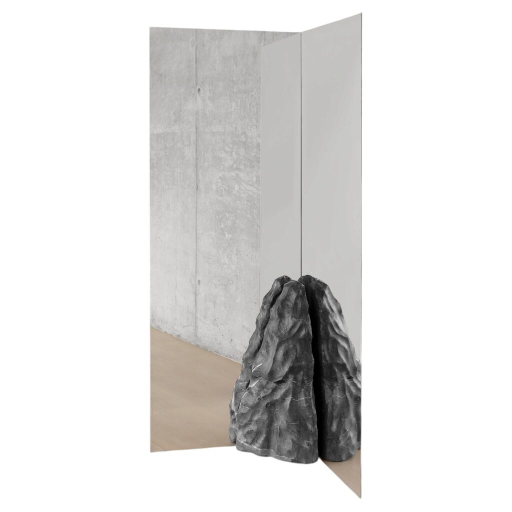 Sharp Rectangular Double Mirror with Irregular Black Stone by Andres Monnier 1