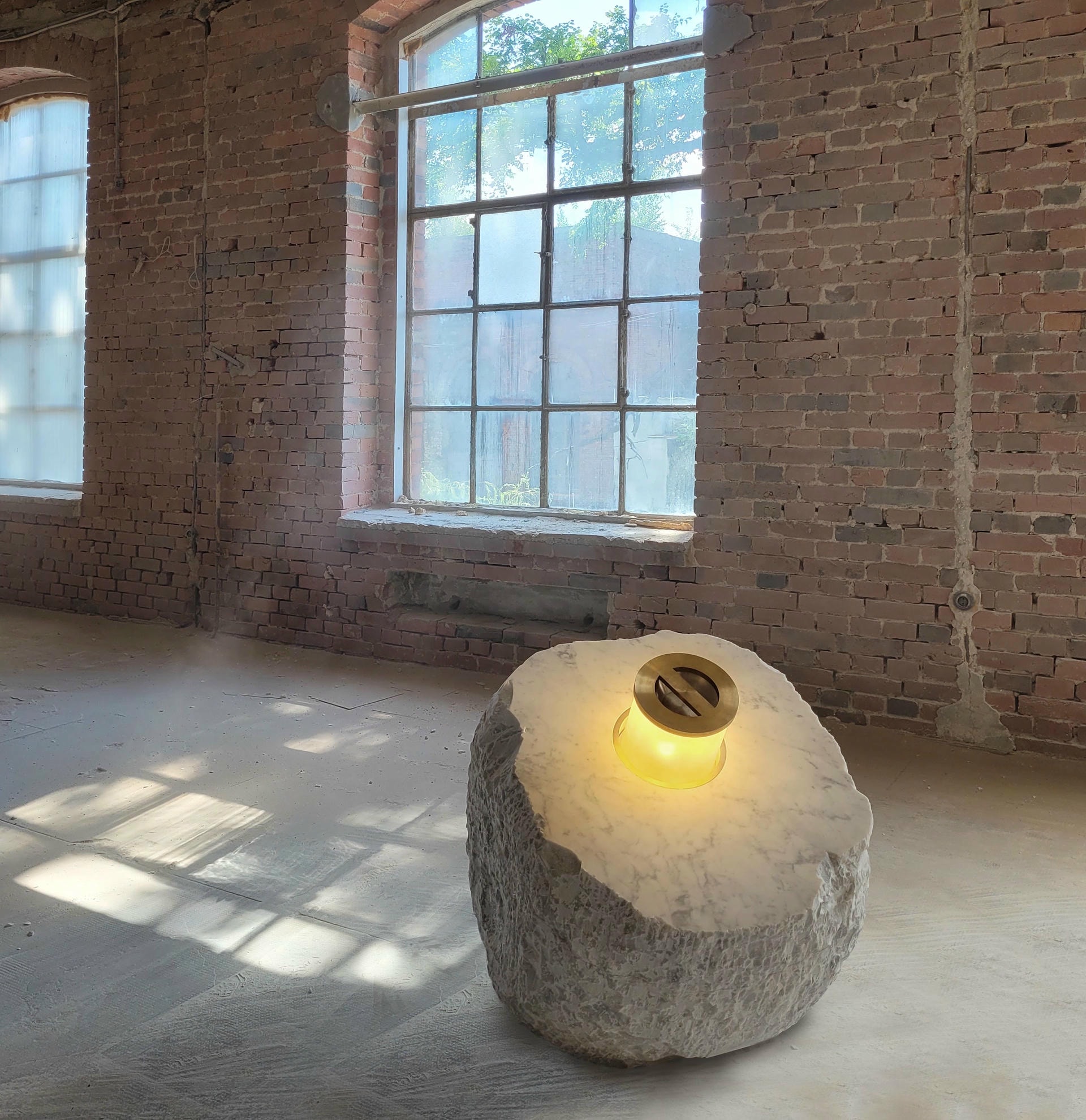 Stone Kinetic Sculptural Brass and Marble Floor Lamp by Jan Garncarek 2